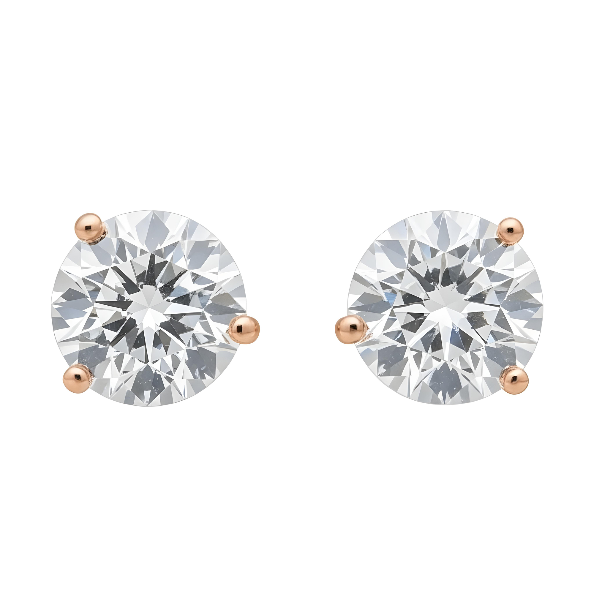 14K Gold Solitaire Round Diamond Stud Earrings 2.0ctw