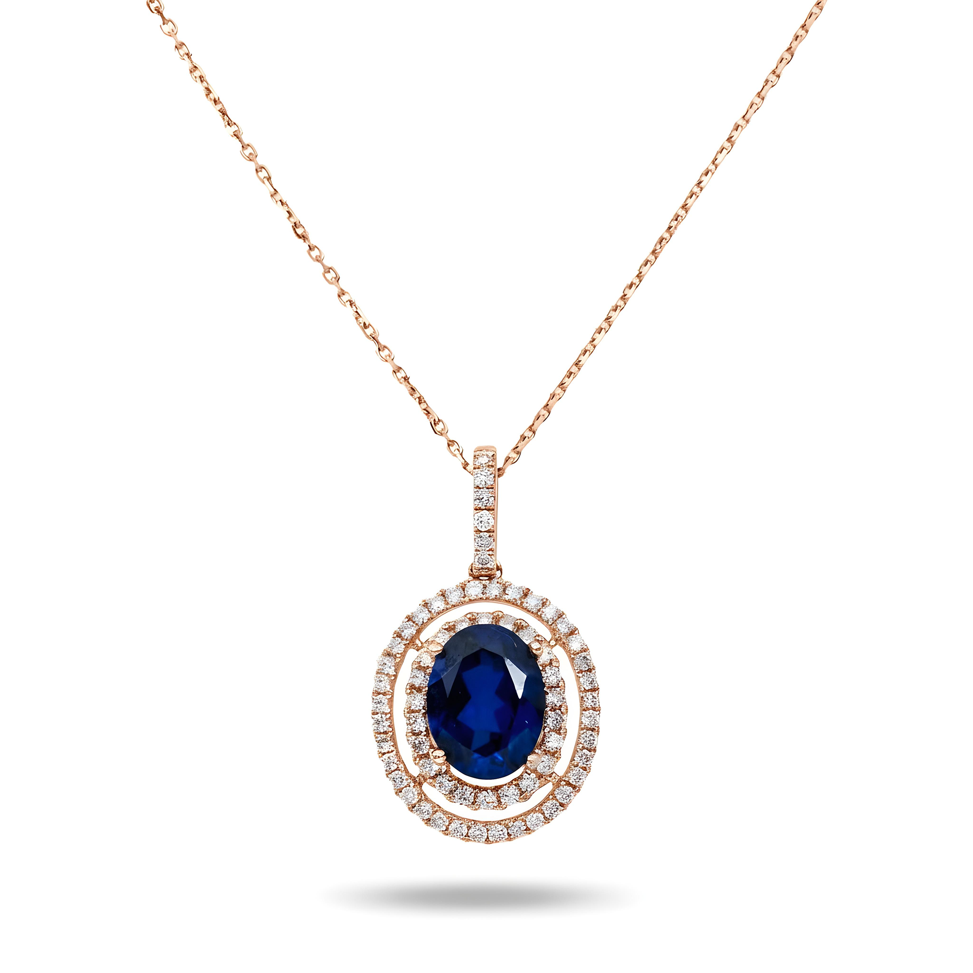 14K & 18K White Gold Diamond & Oval Cut Sapphire Gemstone Necklace
