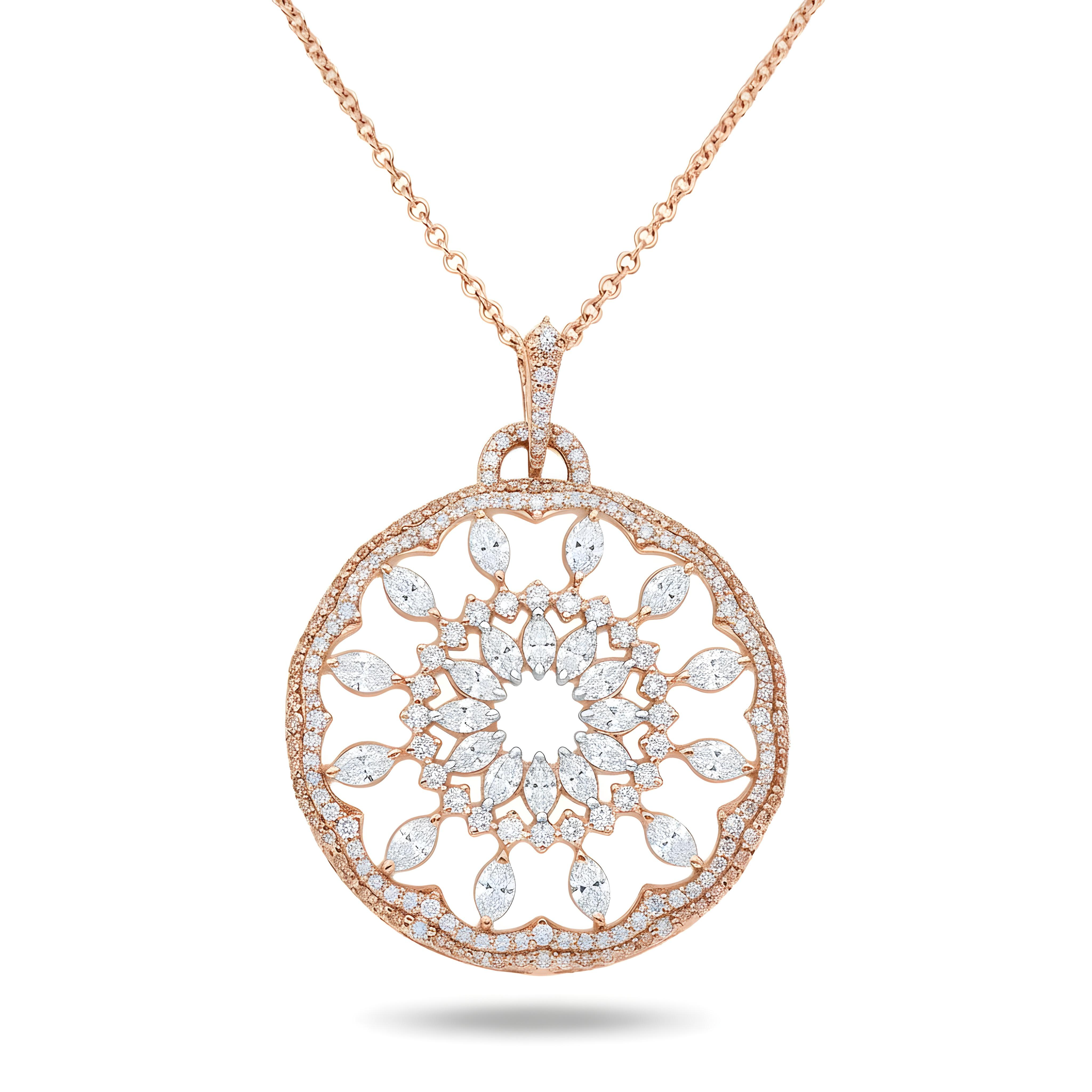 14K White Gold Marquise & Round Diamond Dream Catcher Necklace 3.69ct
