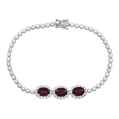 3 Piece Bundle Deal - White Gold Ruby & Diamond Necklace & Bracelets Set