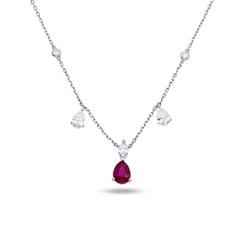 3 Piece Bundle Deal - White Gold Ruby & Diamond Necklace & Bracelets Set