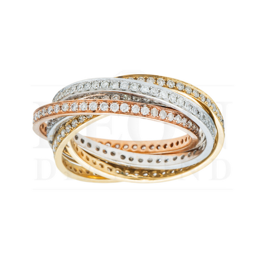 Tri Color 14K Gold Round Diamond Five Stack Roller Ring 1.98Ct Rings