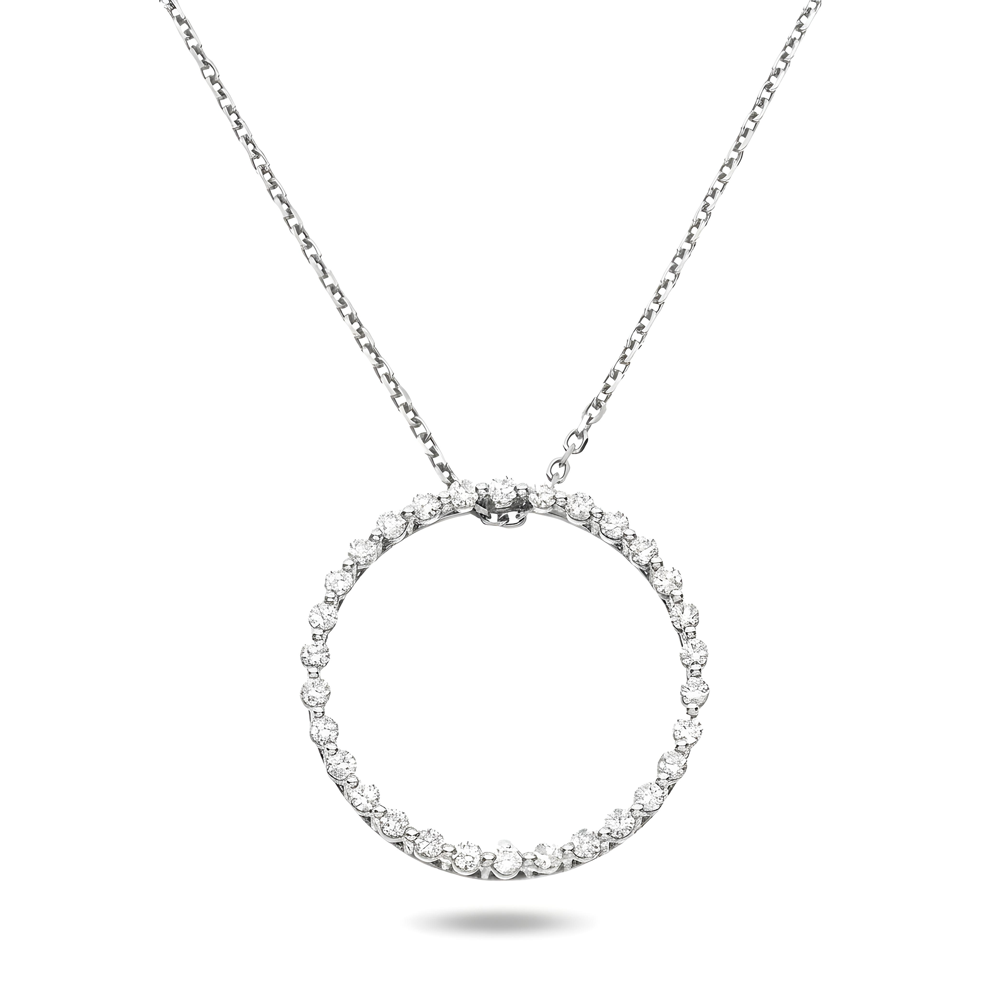 14K Yellow Gold Round Diamond Karma Circle Drop Necklace 1.0ct