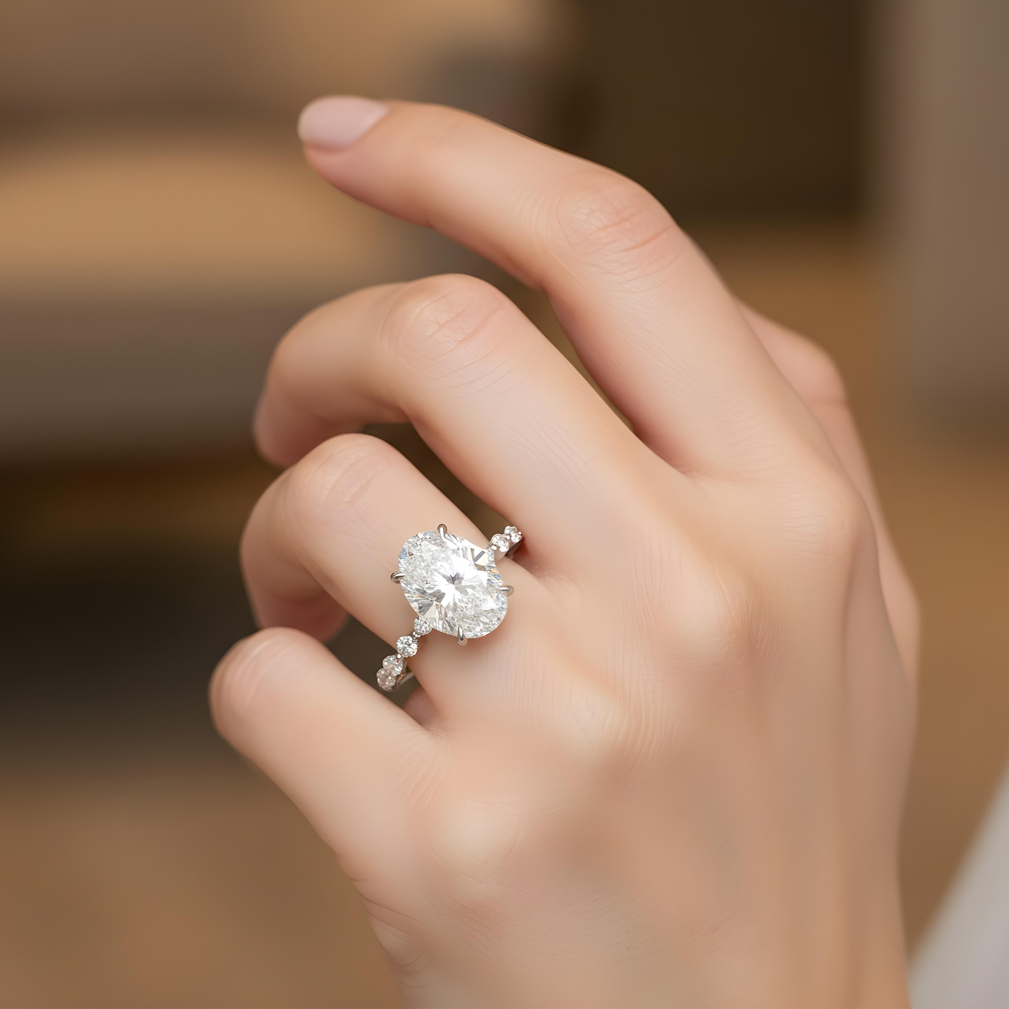 18K Yellow Gold 4ct Oval Cut Diamond Engagement Ring 4.80ctw