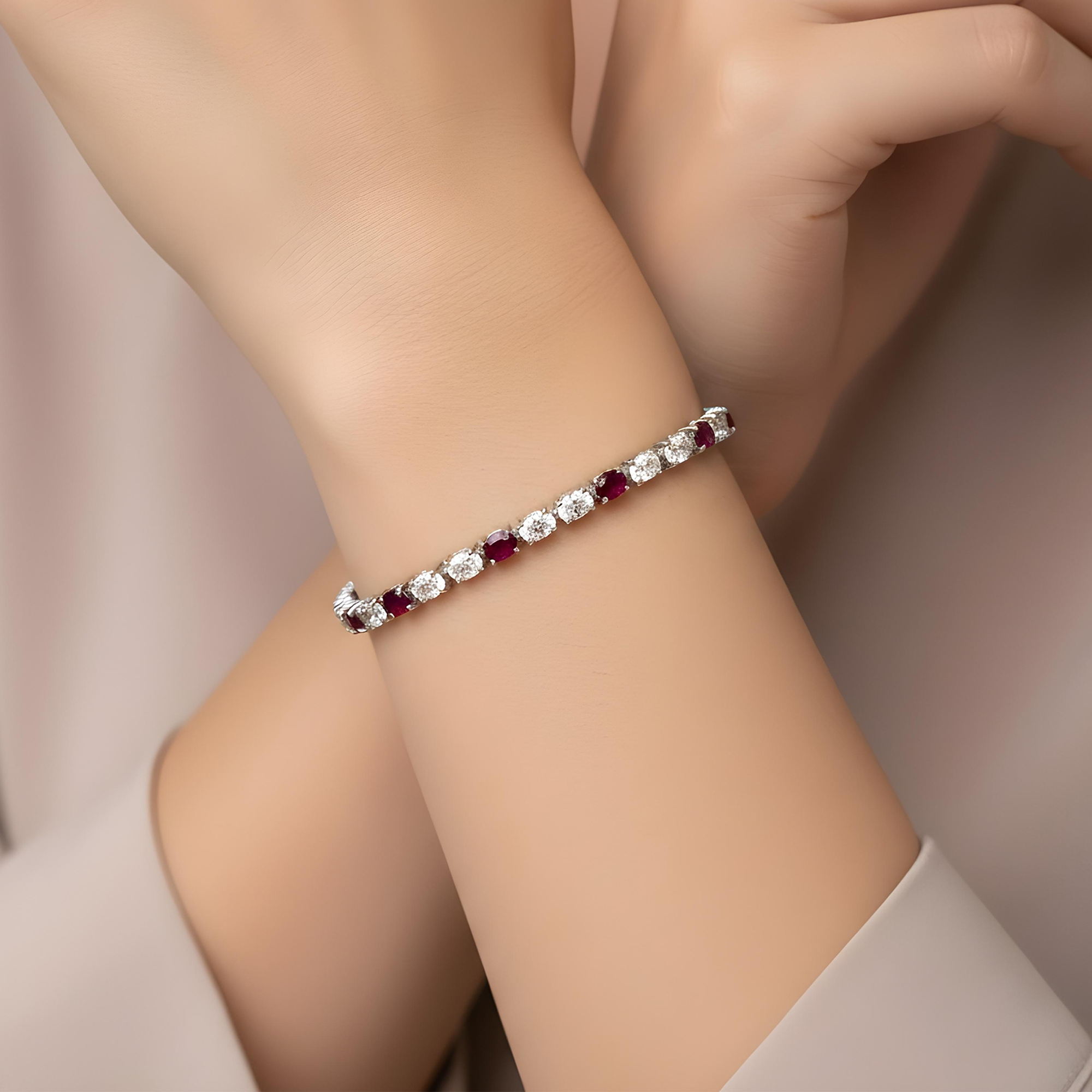 18K Yellow Gold Oval Cut Ruby & Diamond Tennis Bracelet 8.75ctw