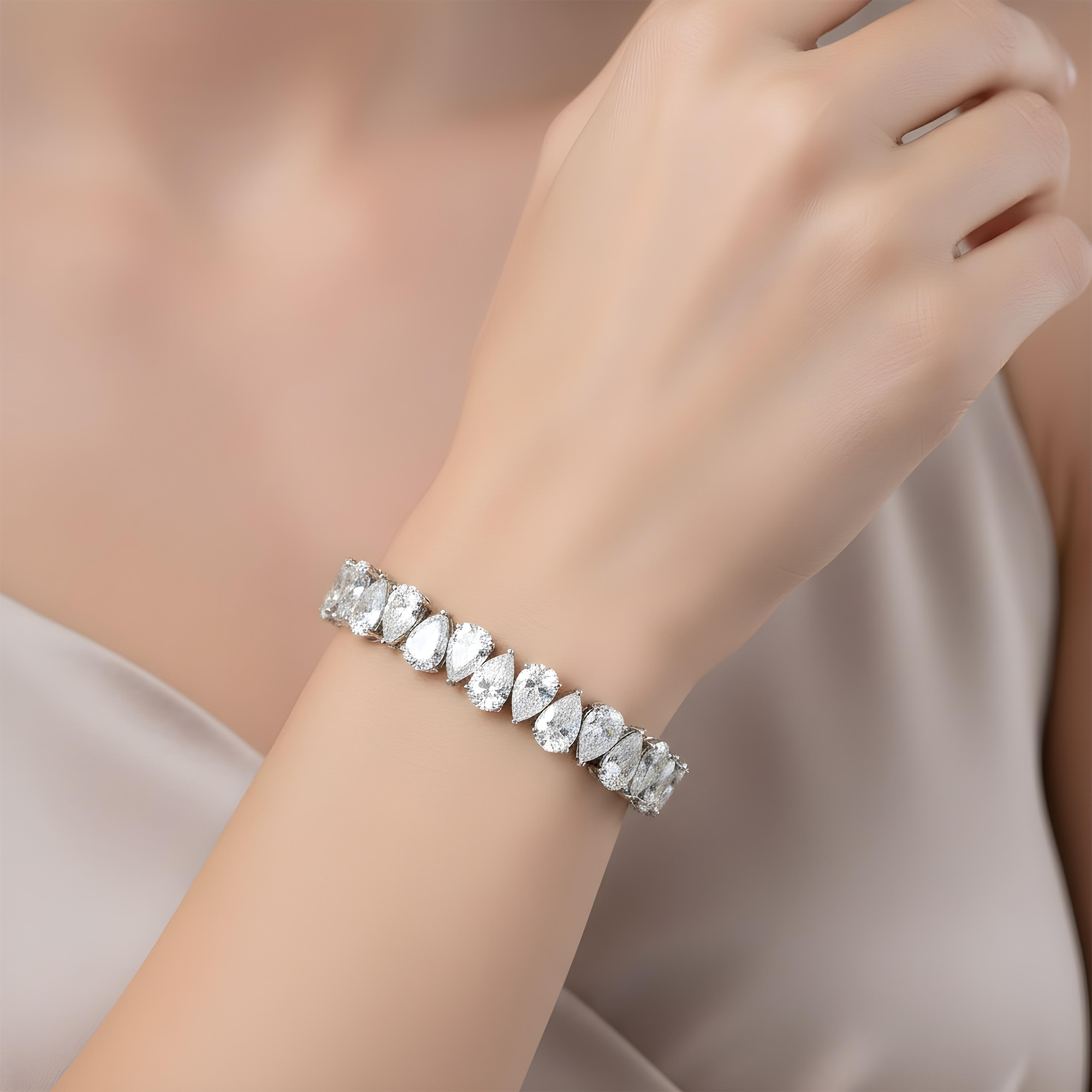 14K Yellow Gold Pear Cut Diamond Tennis Bracelet 34.32ct