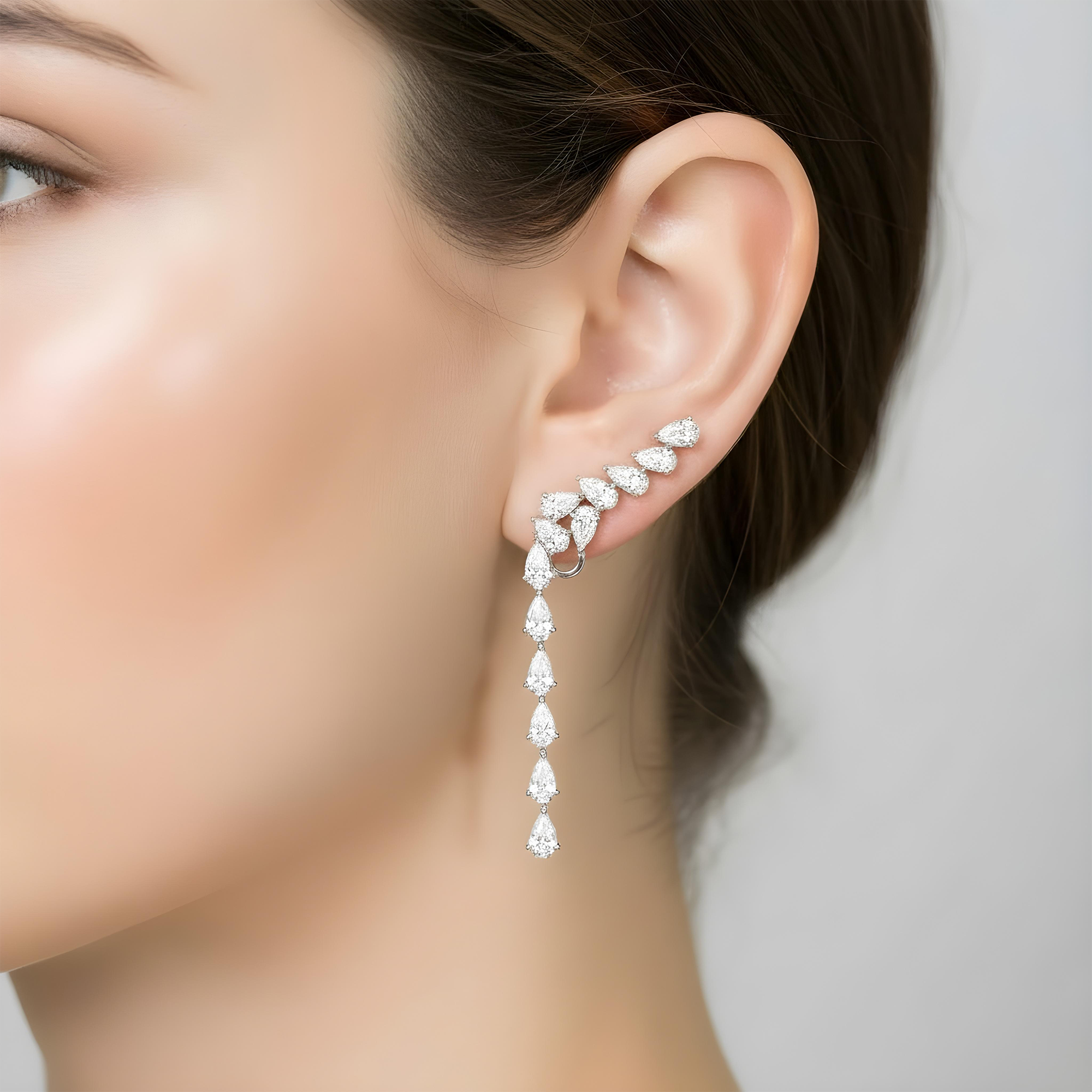 14K Yellow Gold Pear Cut Diamond Drop Earrings 8.27ct