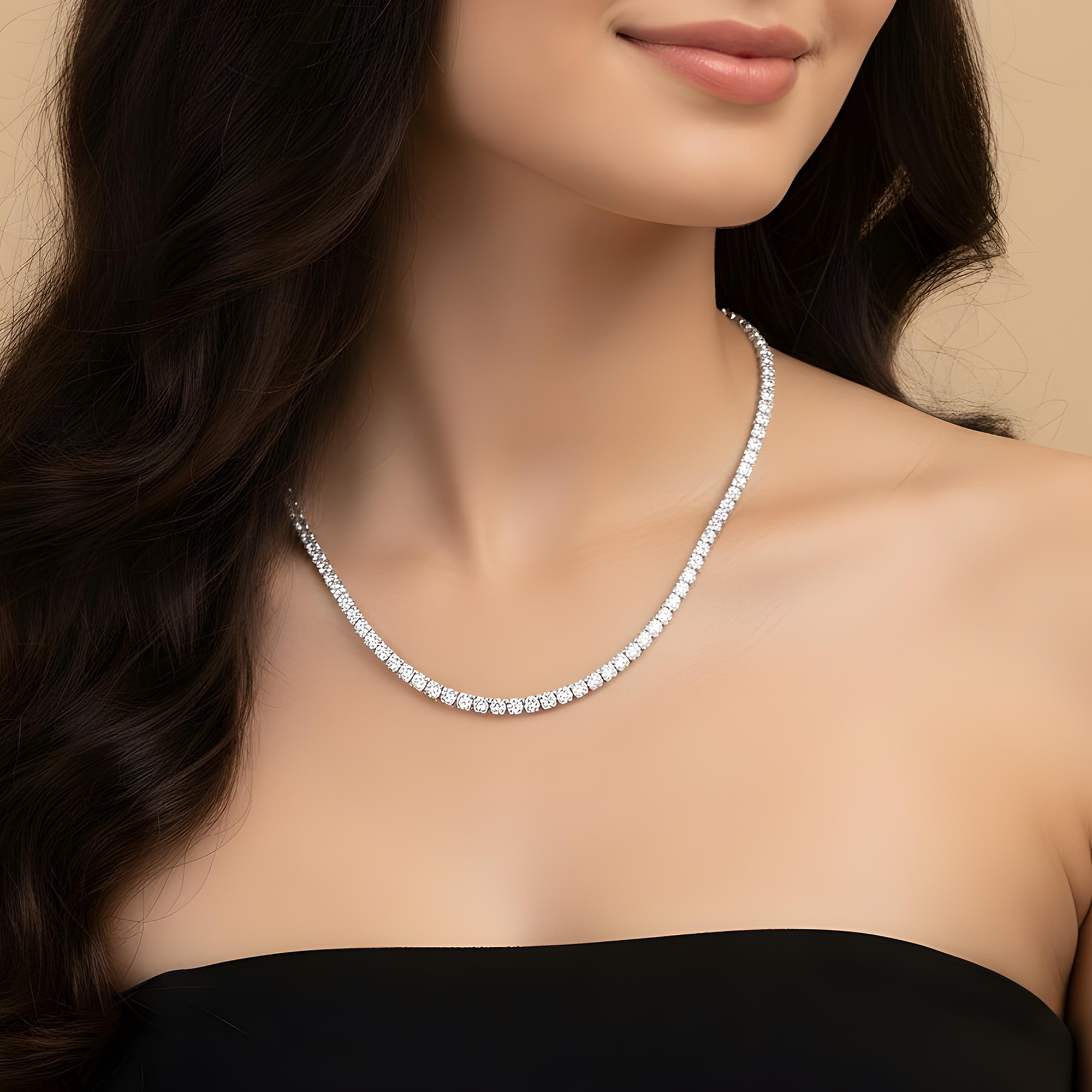 14K Rose Gold Round Diamond Tennis Chain 37.10ct