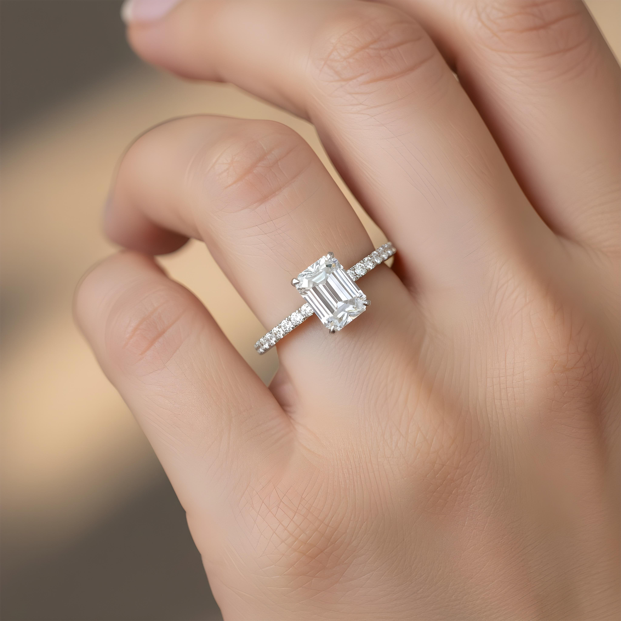 18K Rose Gold 2.02ct Emerald Cut Diamond Engagement Ring 2.34ctw