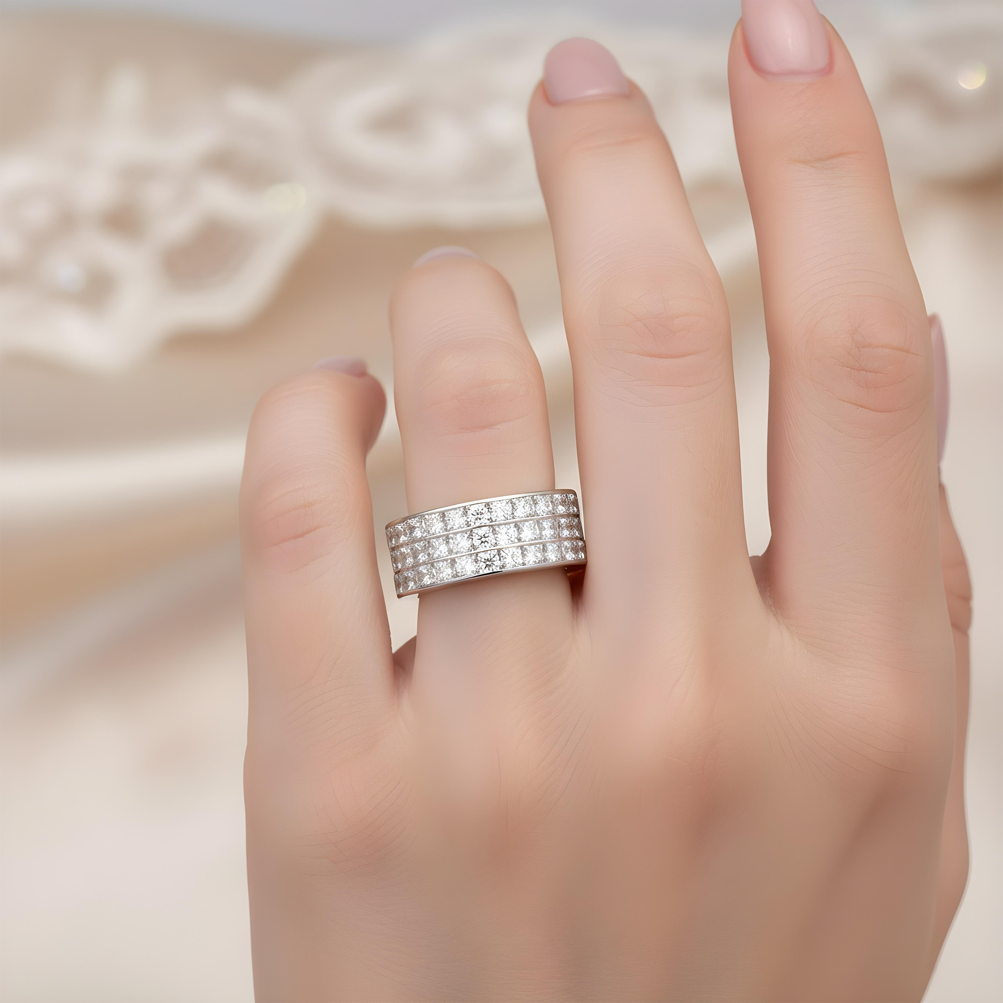 18K Yellow Gold Triple Row Princess Cut Diamond Eternity Ring 6.96ct