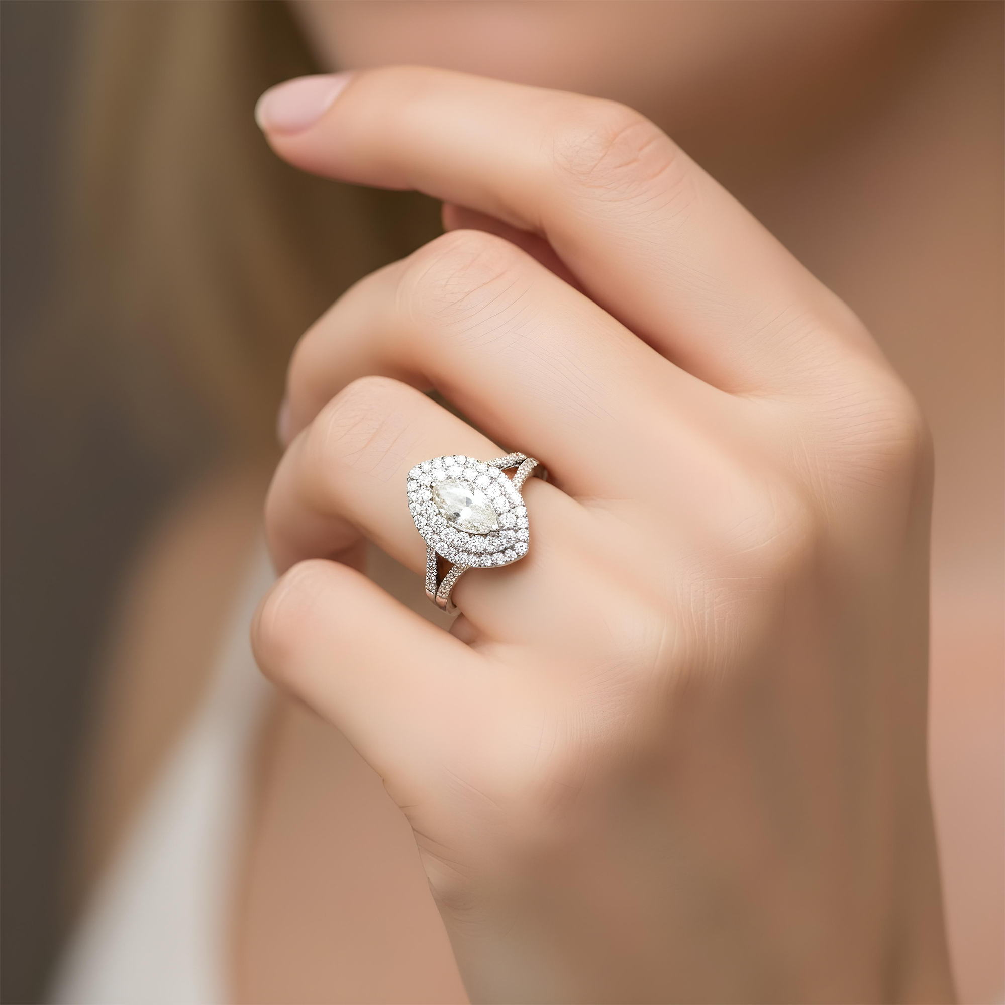 14K Rose Gold 1.52ct Marquise Cut Diamond Engagement Ring 2.75ctw