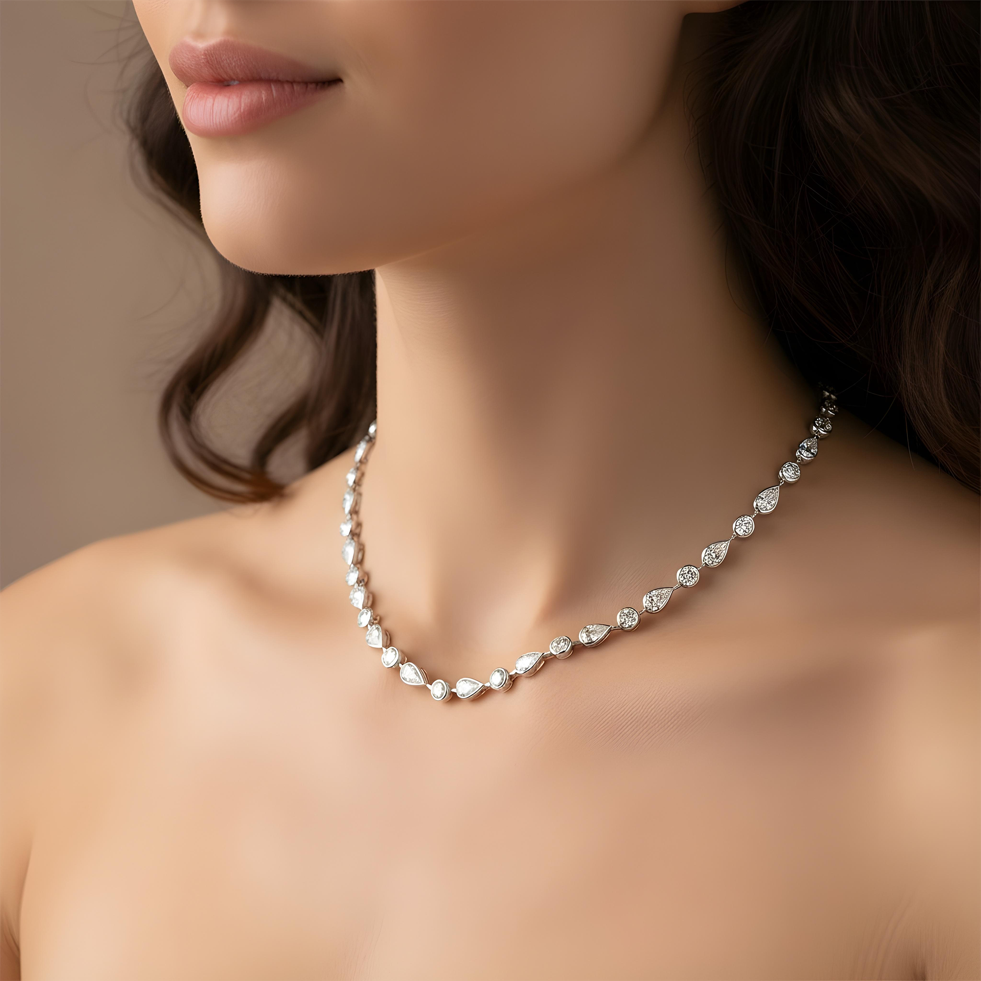 14K Yellow Gold Bezel Set Pear & Oval Cut Diamond Satellite Necklace 17.64ct