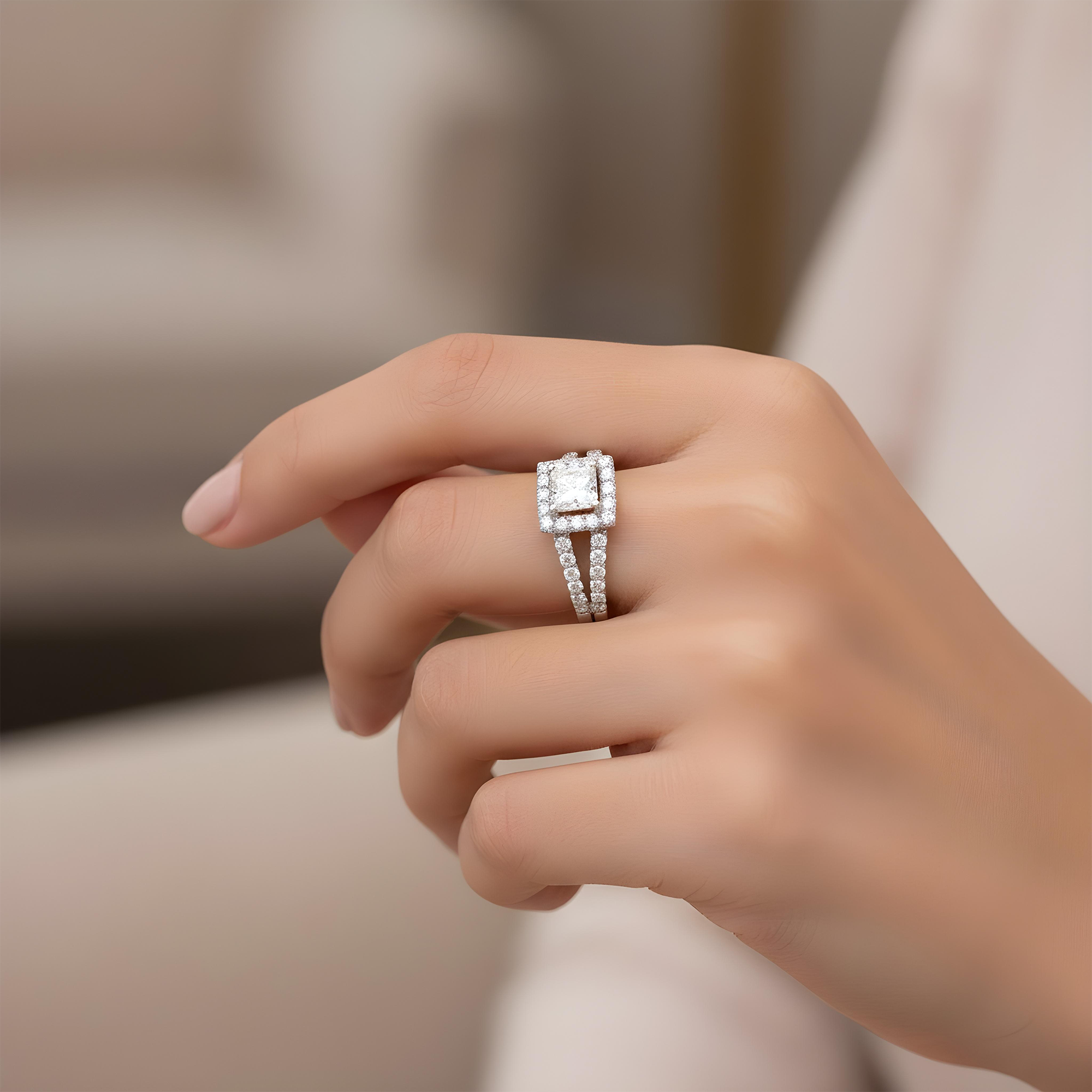 14K Rose Gold 1.0ct Princess Cut Diamond Engagement Ring 1.81ctw