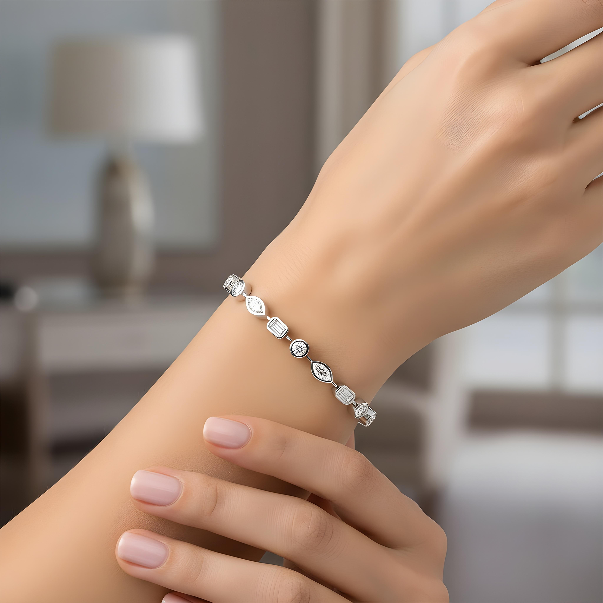14K Yellow Gold Bezel Set Multi Cut Diamond Satellite Bracelet 4.30ct