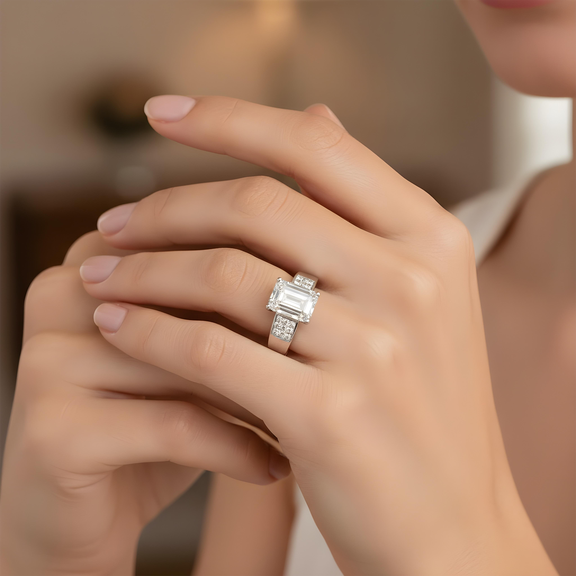 18K Yellow Gold 5.19ct Emerald Cut Diamond Engagement Ring 6.24ctw