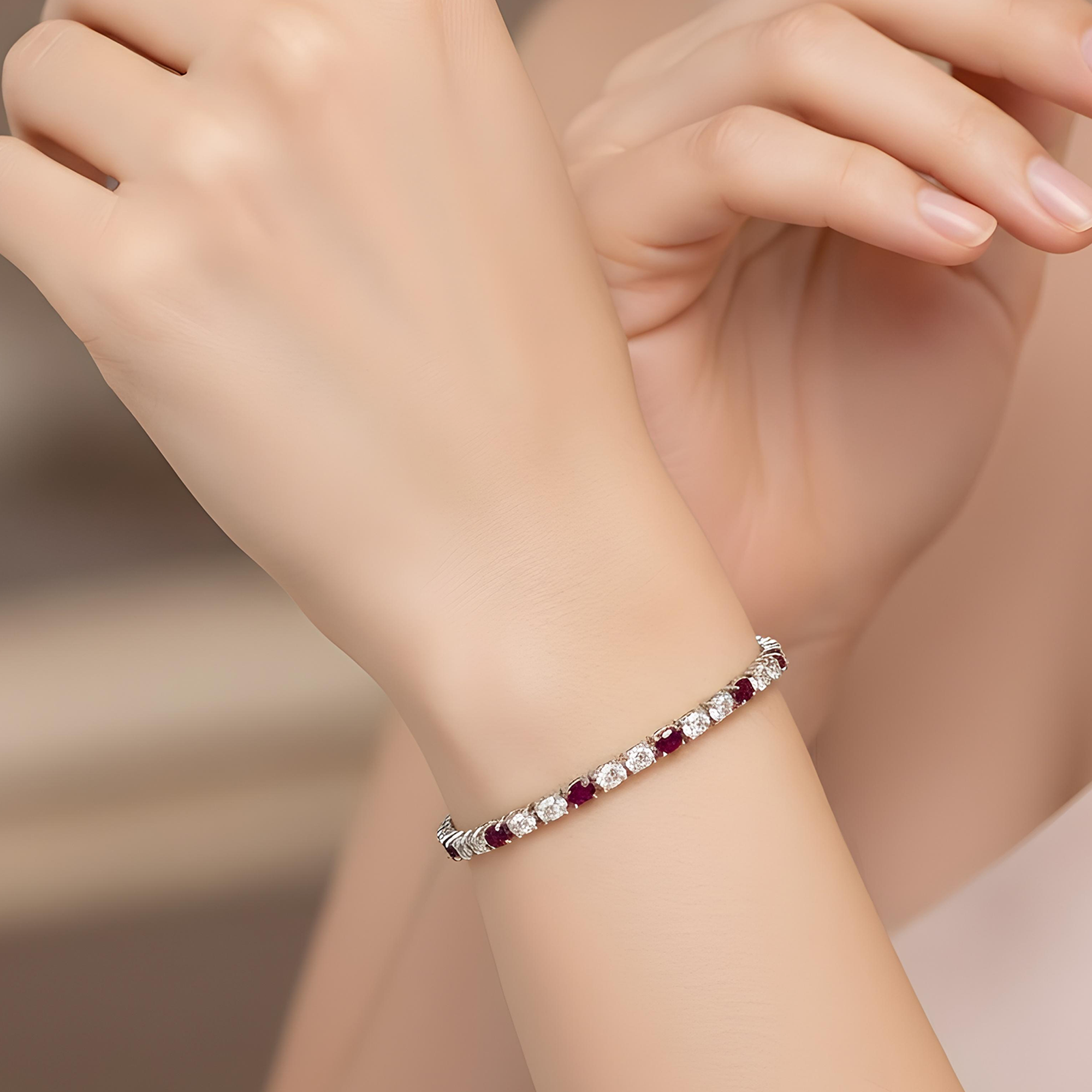 18K Yellow Gold Oval Cut Ruby & Diamond Tennis Bracelet 8.75ctw