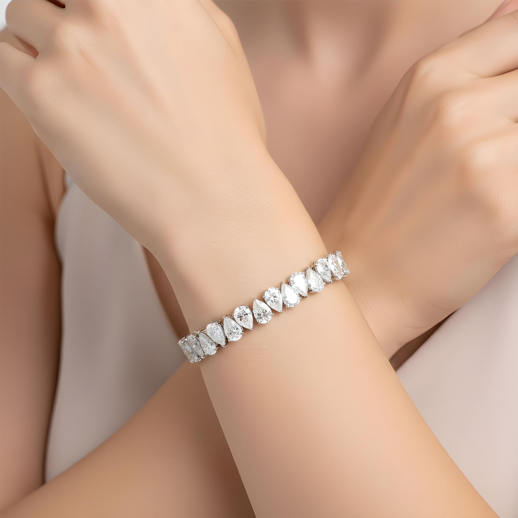 14K Yellow Gold Pear Cut Diamond Tennis Bracelet 34.32ct