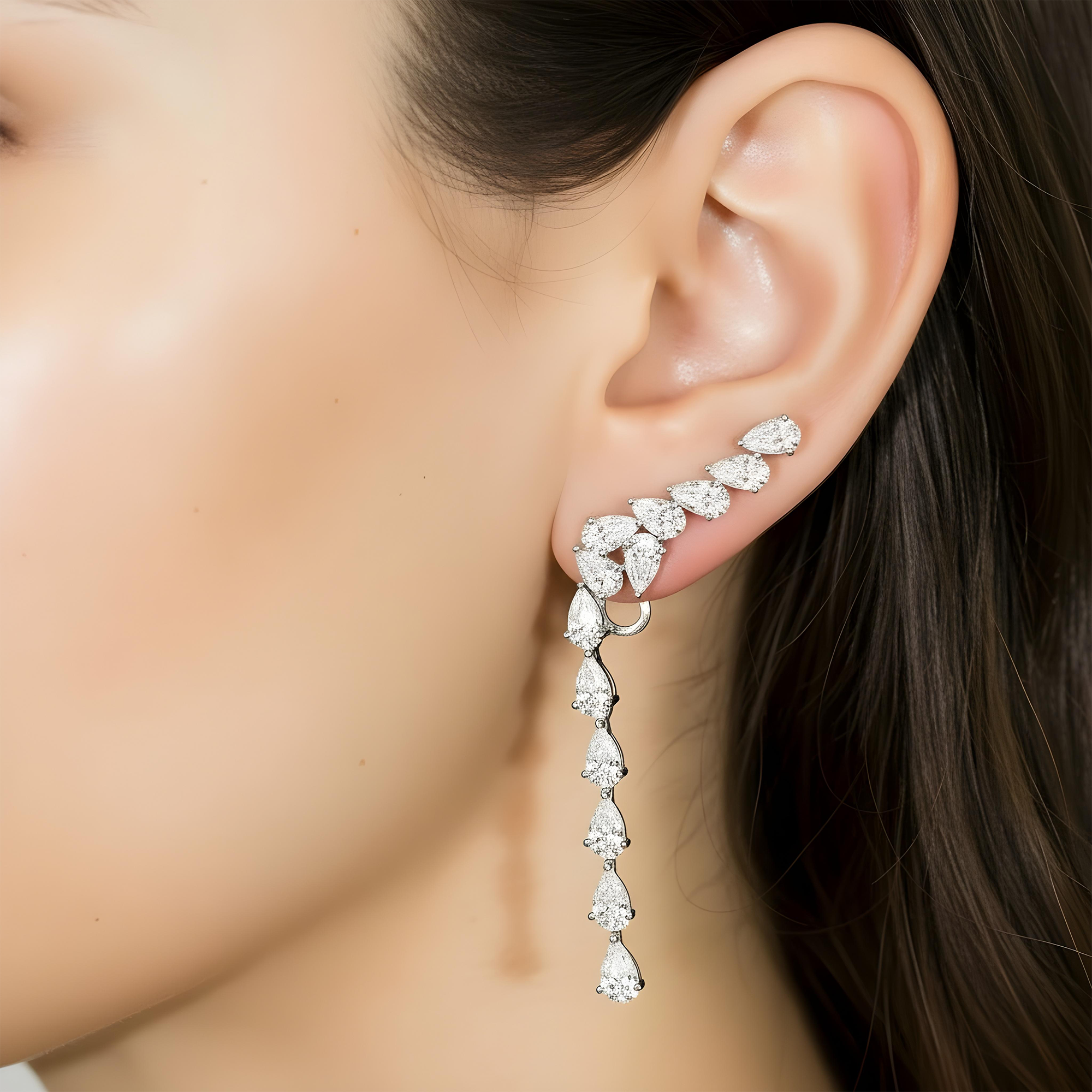 14K Yellow Gold Pear Cut Diamond Drop Earrings 8.27ct