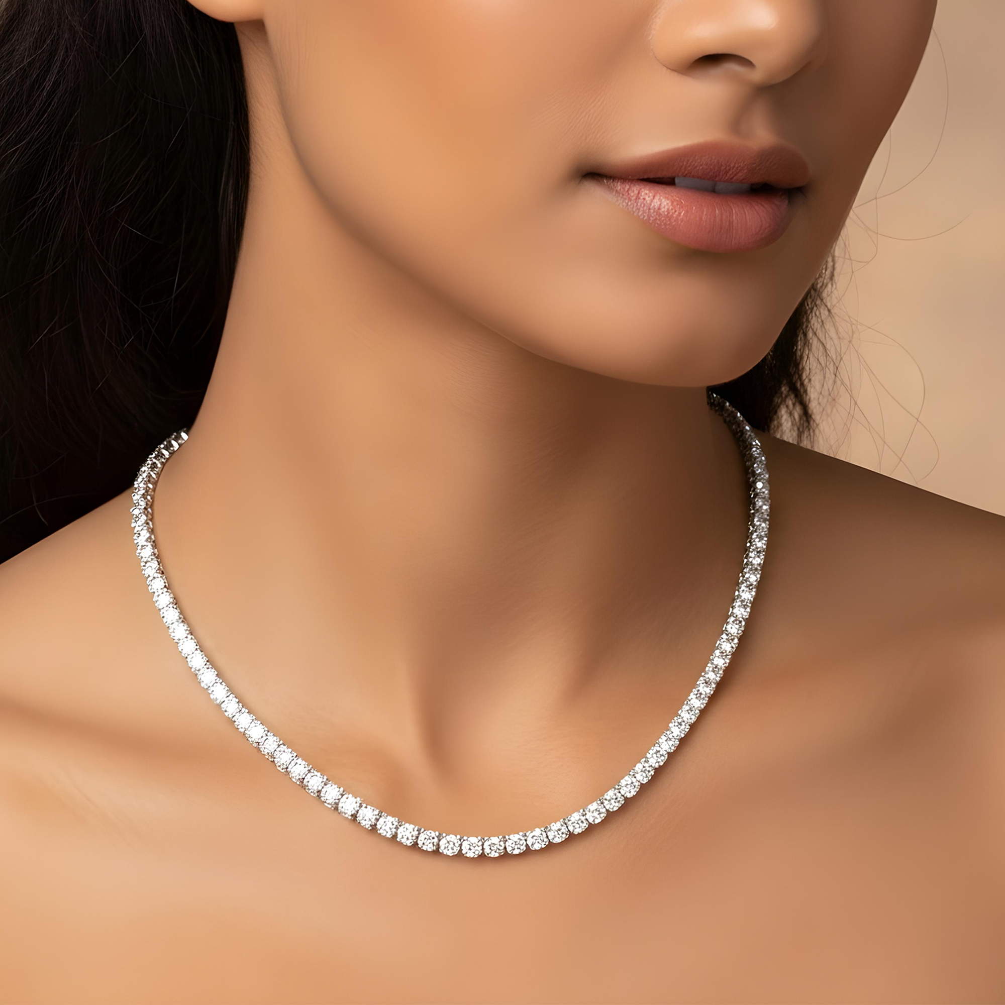 14K Yellow Gold Round Diamond Tennis Chain 53.50ct