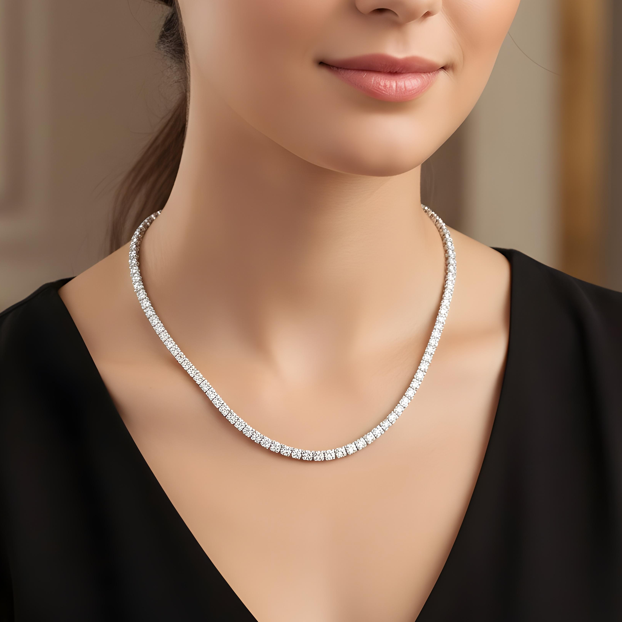14K Rose Gold Round Diamond Tennis Chain 37.10ct