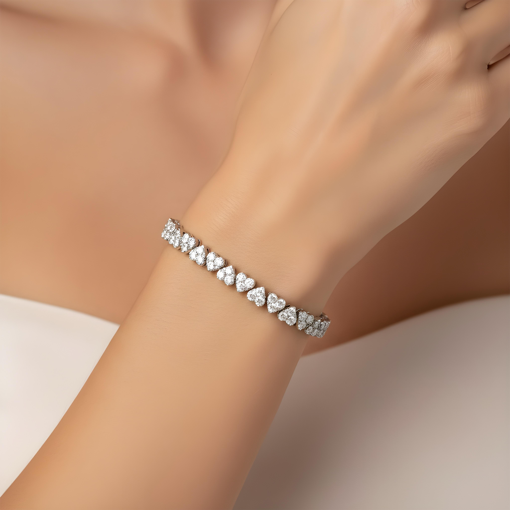 14K Rose Gold Round Diamond Heart Shaped Bracelet 8.31ct