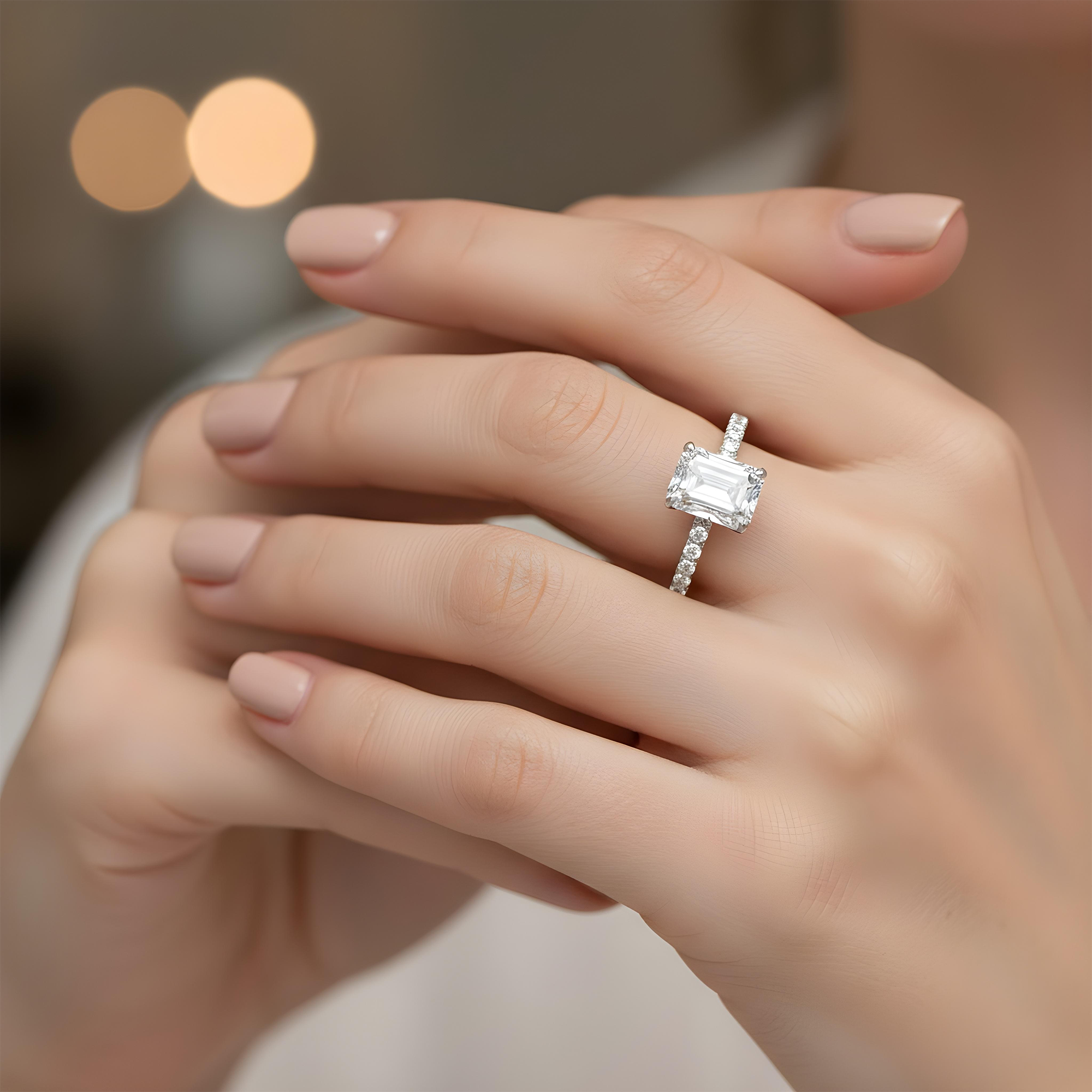 18K Rose Gold 2.02ct Emerald Cut Diamond Engagement Ring 2.34ctw