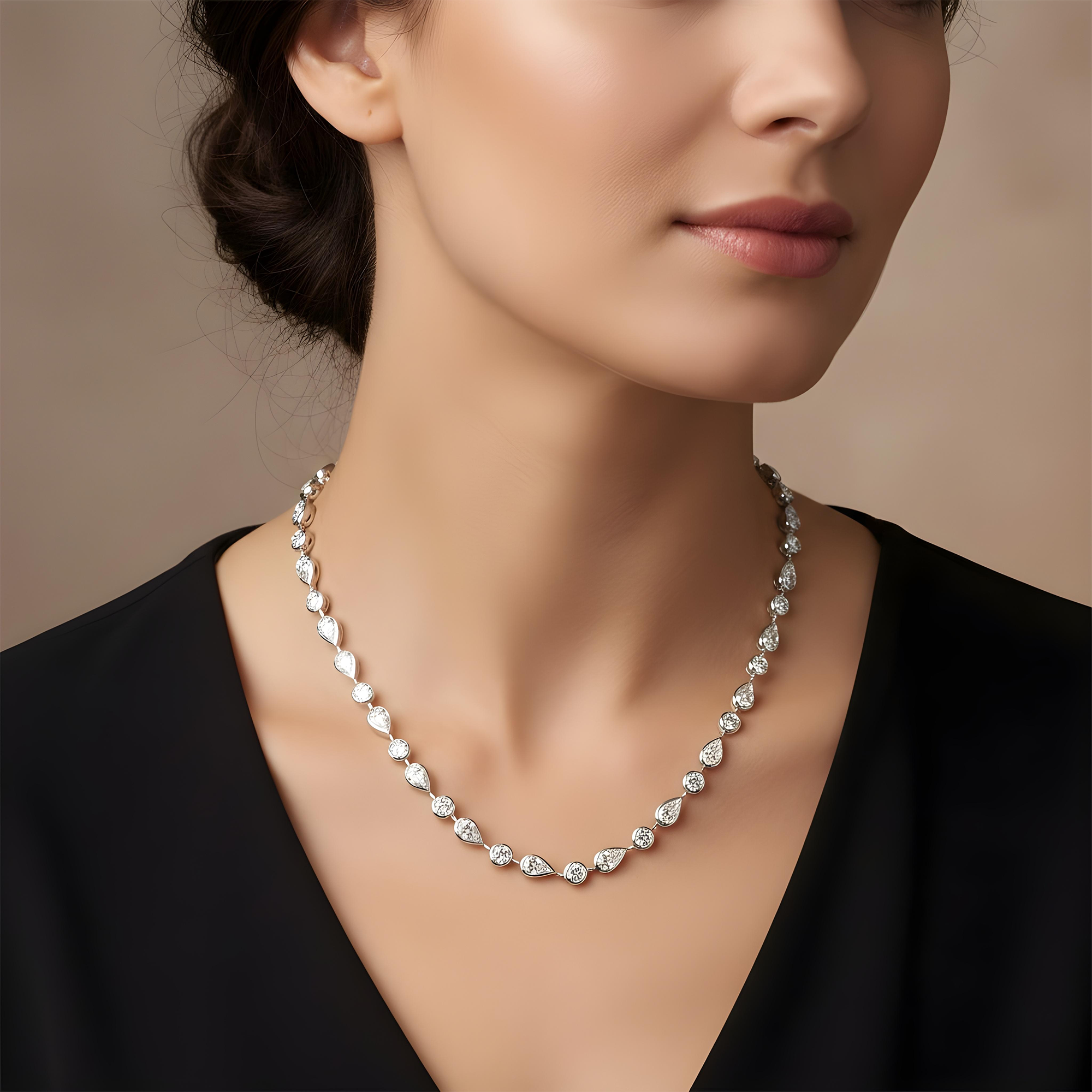 14K Yellow Gold Bezel Set Pear & Oval Cut Diamond Satellite Necklace 17.64ct