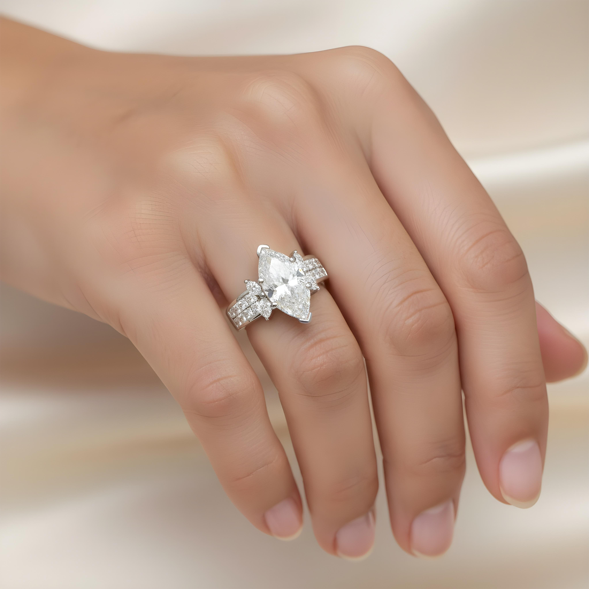 18K Yellow Gold 5.13ct Marquise Cut Diamond Engagement Ring 7.08ctw