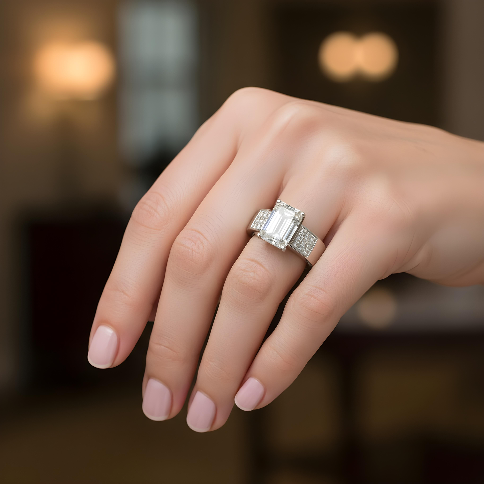 18K Yellow Gold 5.19ct Emerald Cut Diamond Engagement Ring 6.24ctw