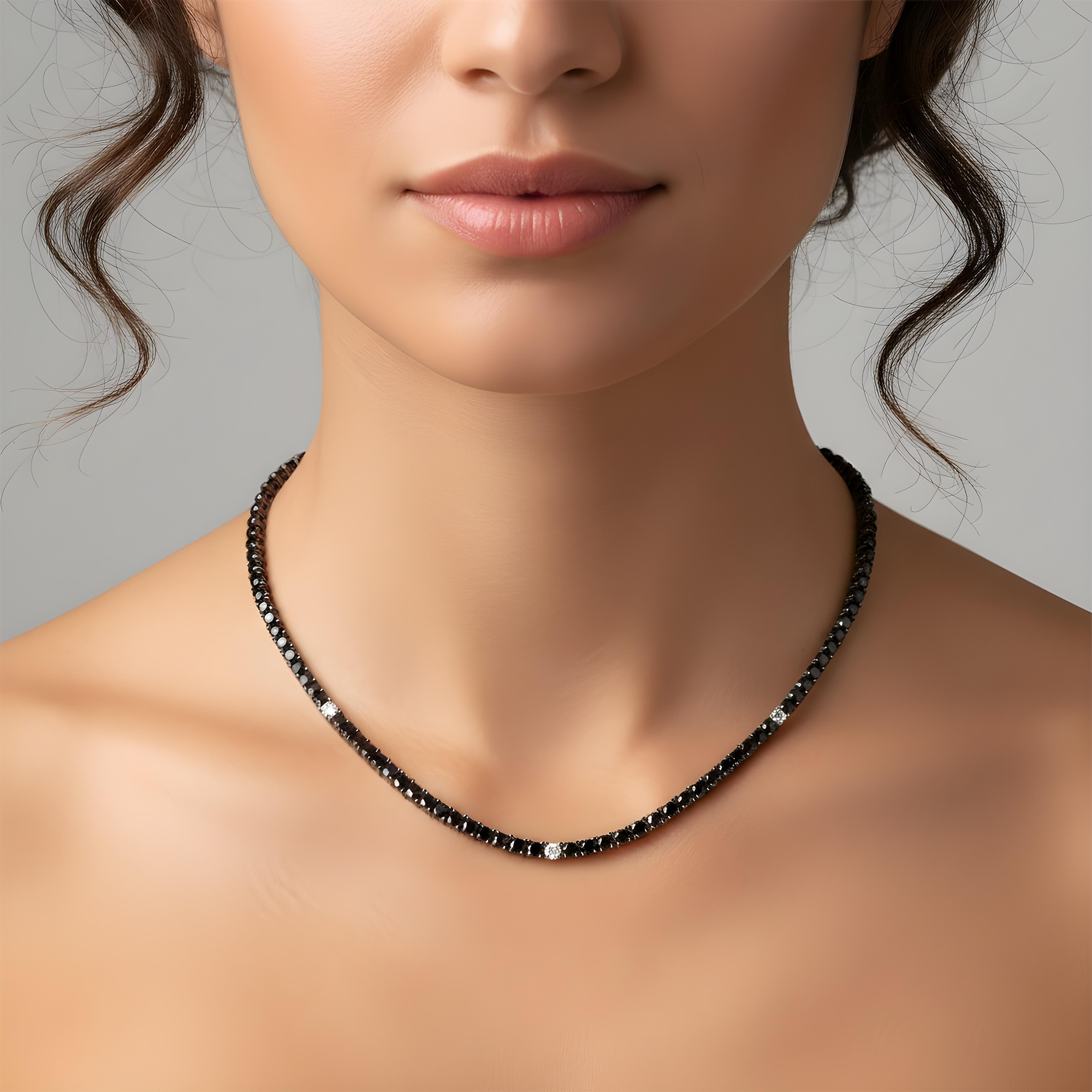14K Black Gold Black & White Round Diamond Tennis Chain 15.03ct