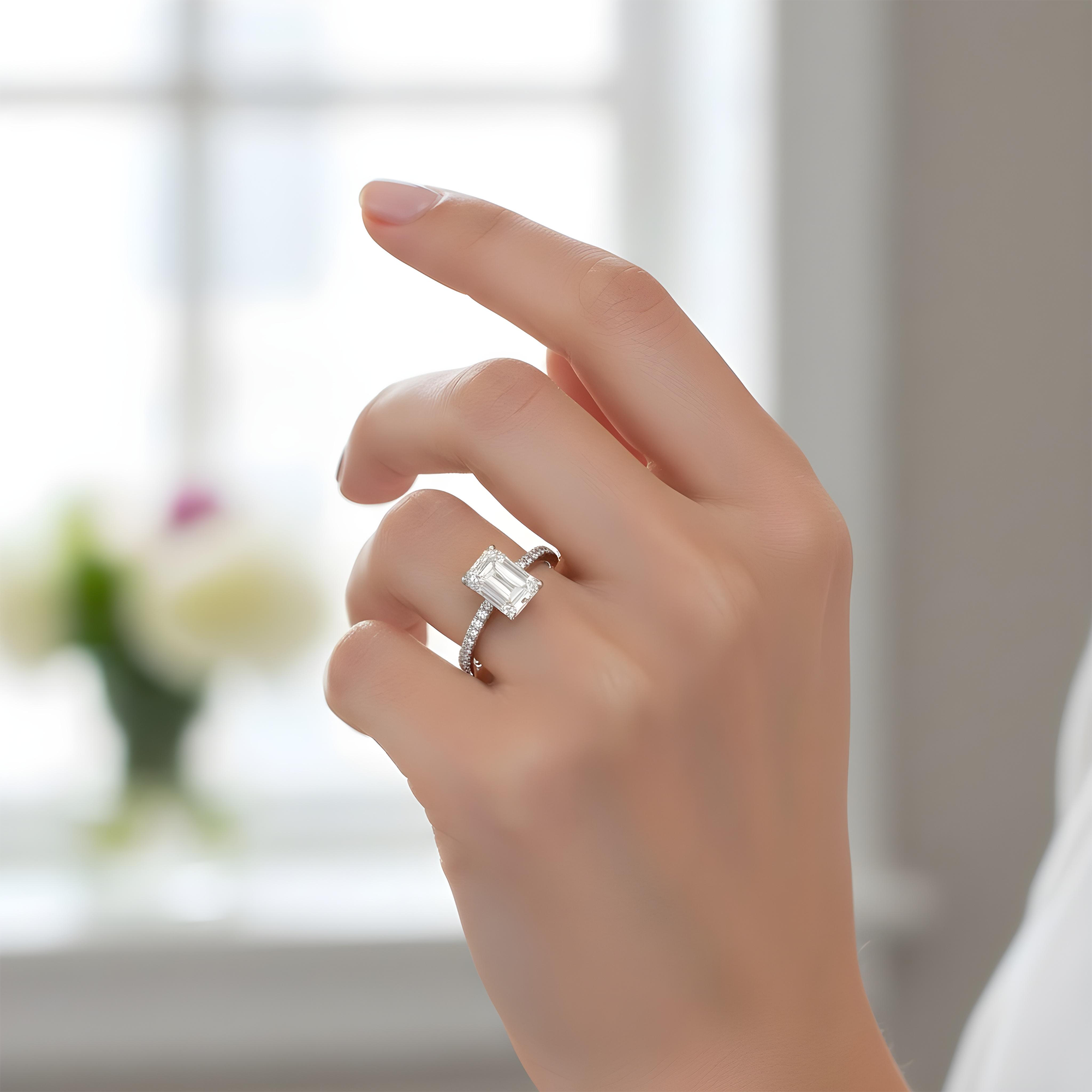 18K Rose Gold 2.57ct Emerald Cut Diamond Engagement Ring 2.89ctw