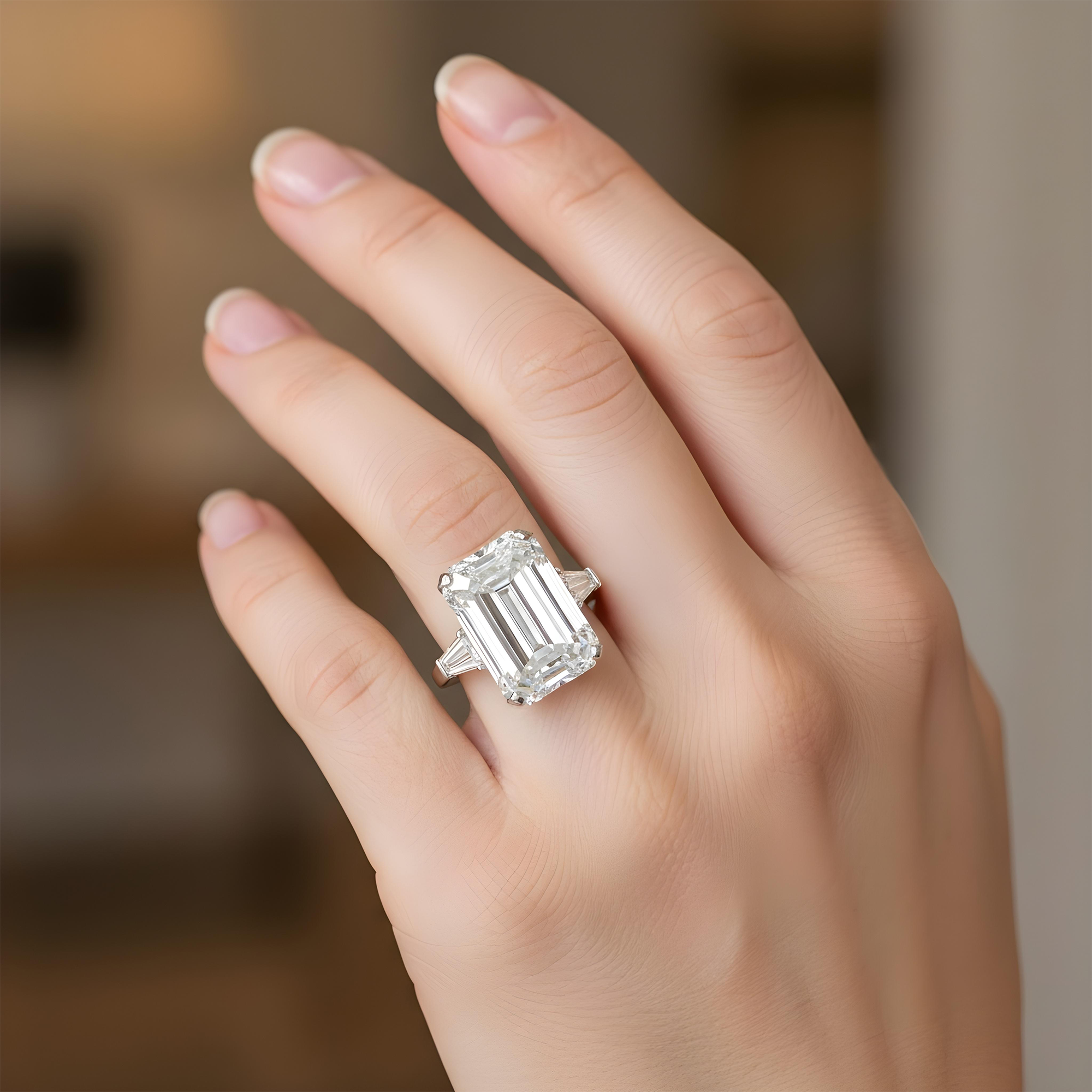 GIA Platinum 18.32ct Emerald Cut Triple Diamond Engagement Ring 19.40ctw