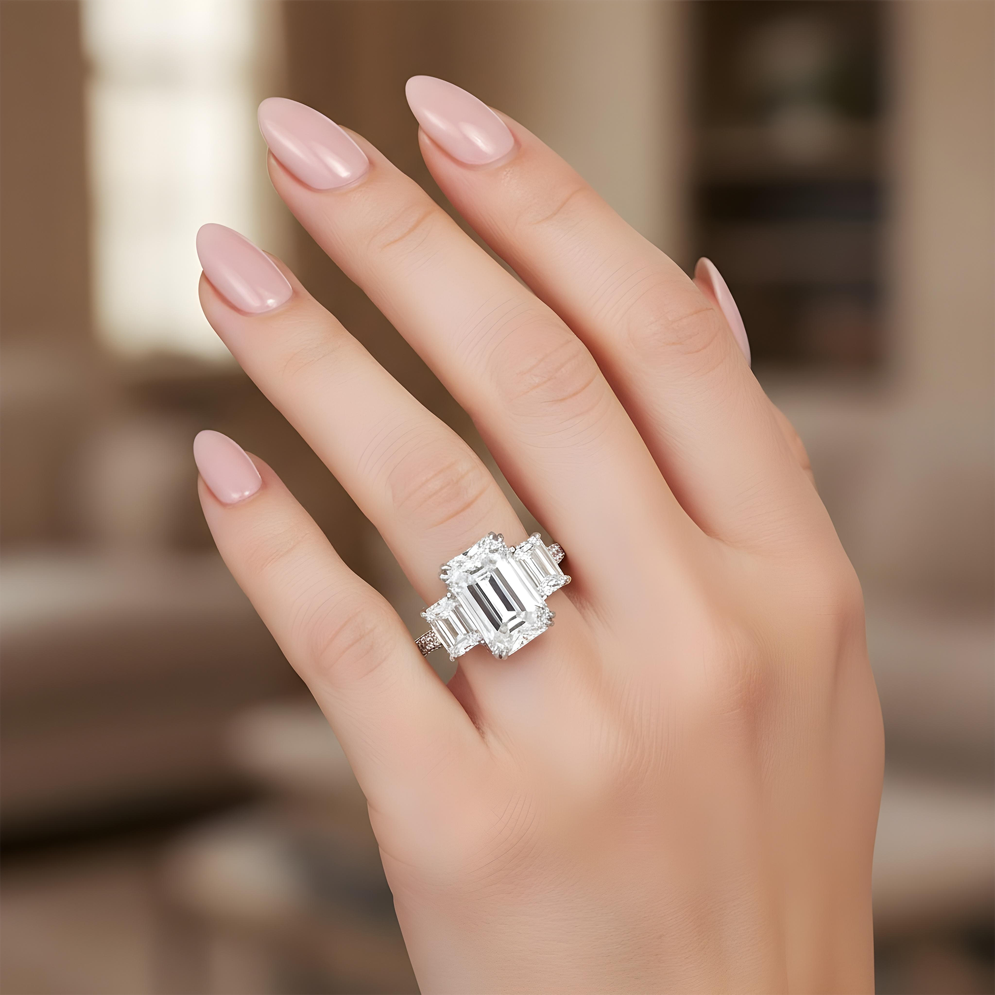 GIA Platinum 18ct Triple Emerald Cut Diamond Engagement Ring 24.42ctw