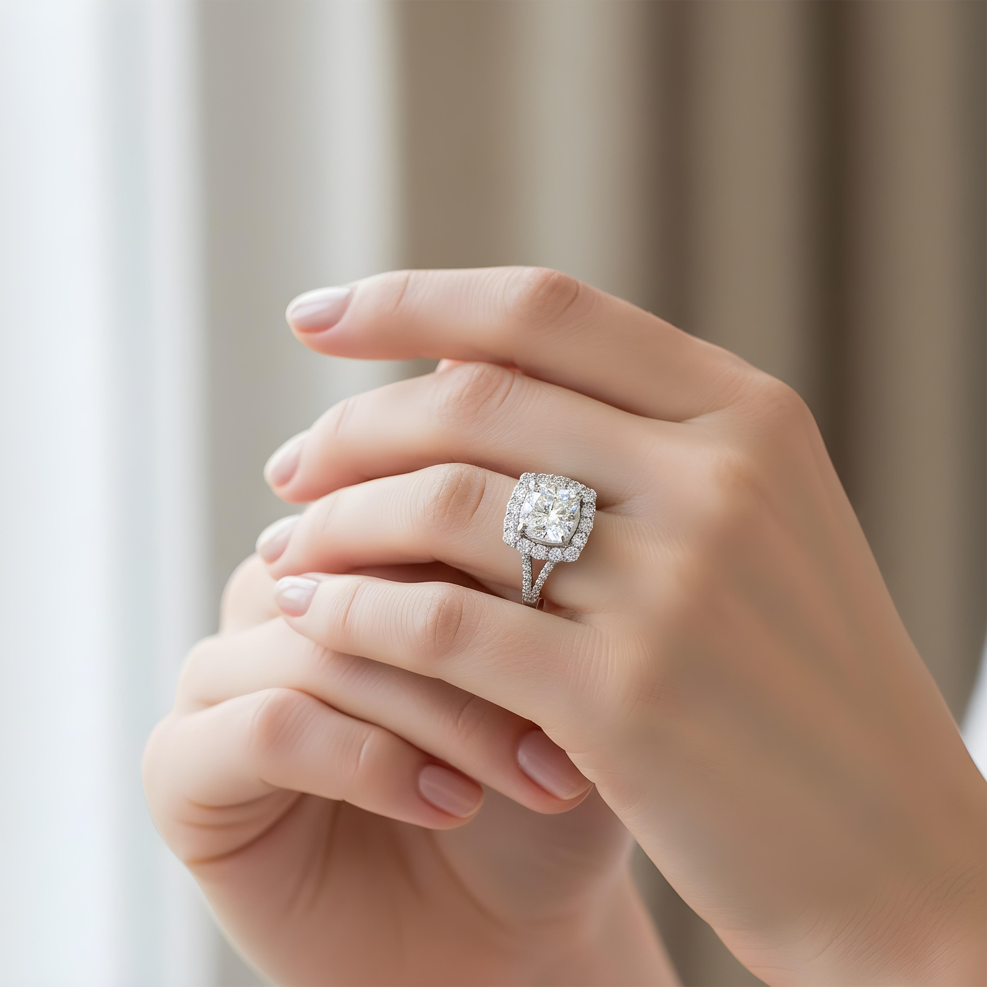 14K Rose Gold 3.03ct Cushion Diamond Engagement Ring 3.21ctw