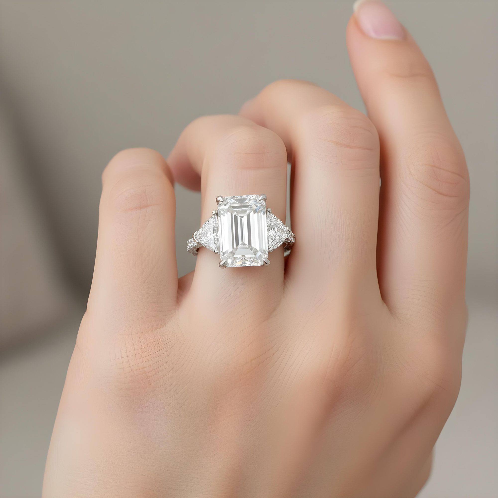 Platinum 14.07ct Emerald Cut Triple Diamond Engagement Ring 18.08ctw