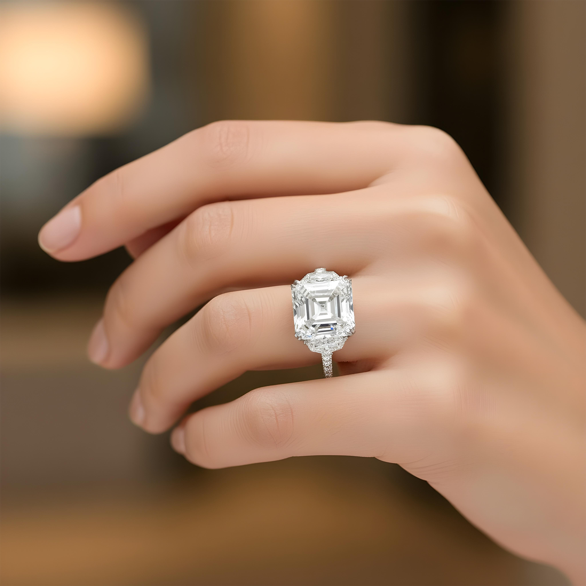 Platinum 30.48ct Asscher cut Triple Diamond Engagement Ring 36.17ctw