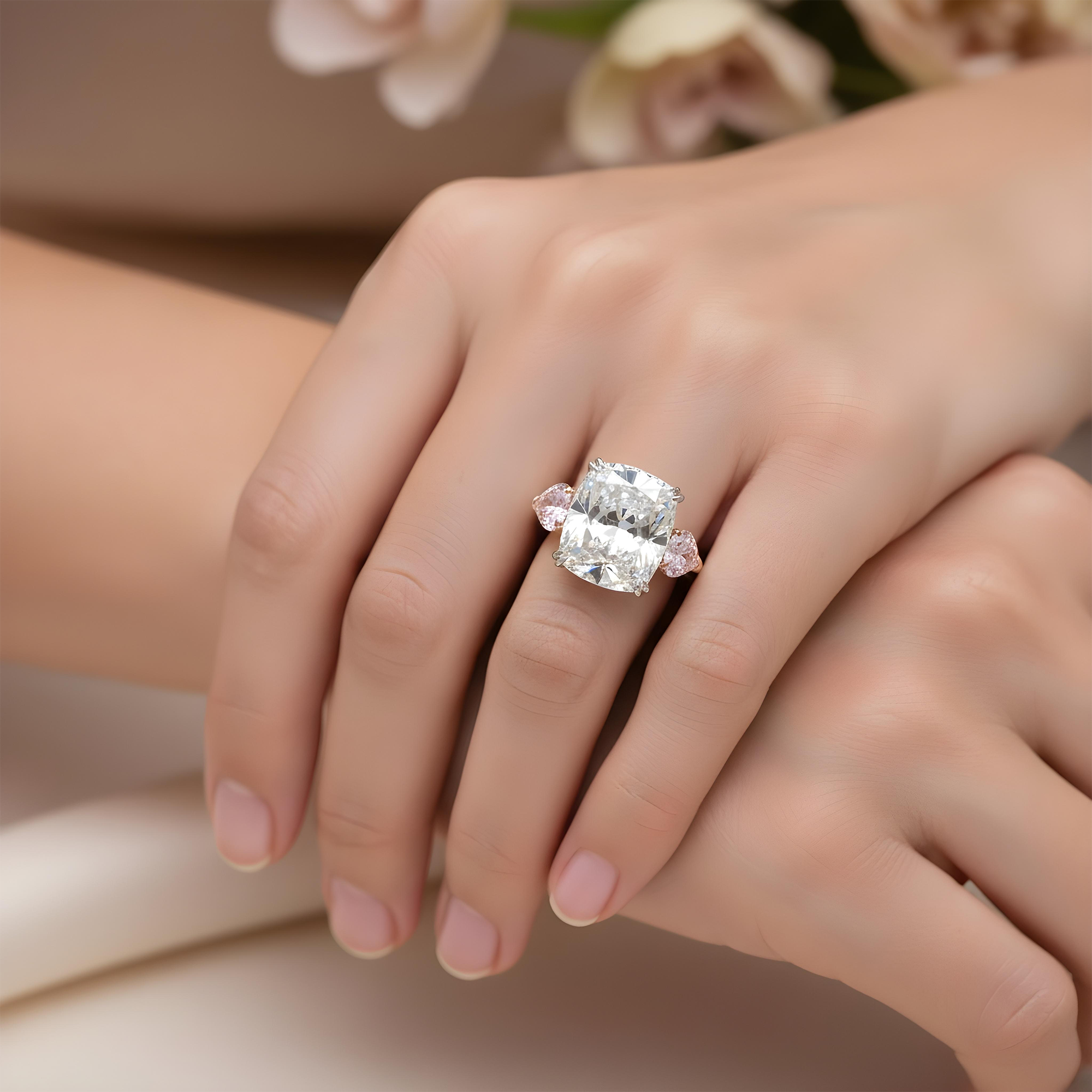 Platinum 20.07ct Cushion Cut & Pink Pear Triple Diamond Engagement Ring 24.09ctw (3 IGI)