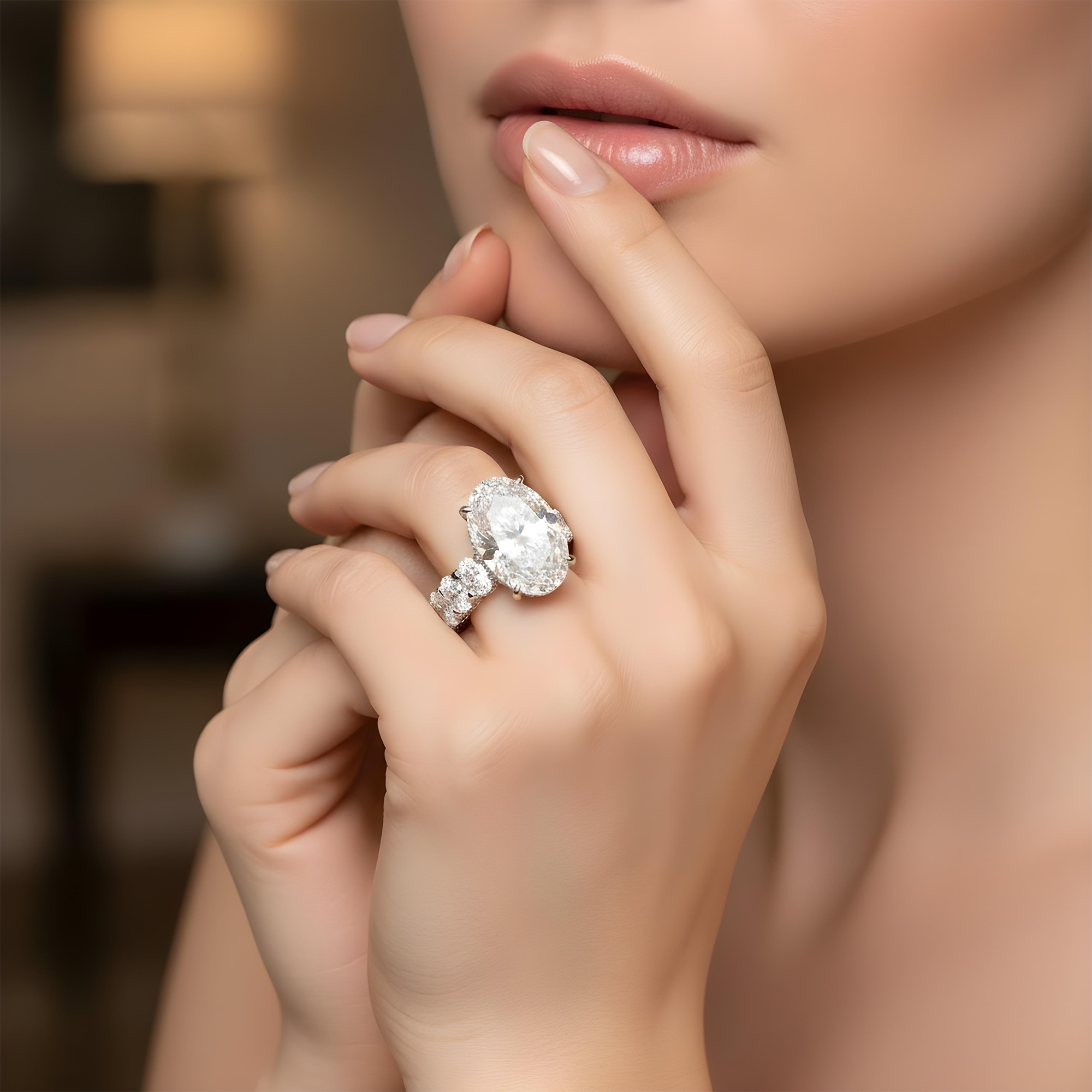 Platinum 22.10ct Oval Cut Diamond Engagement Ring 30.51ctw