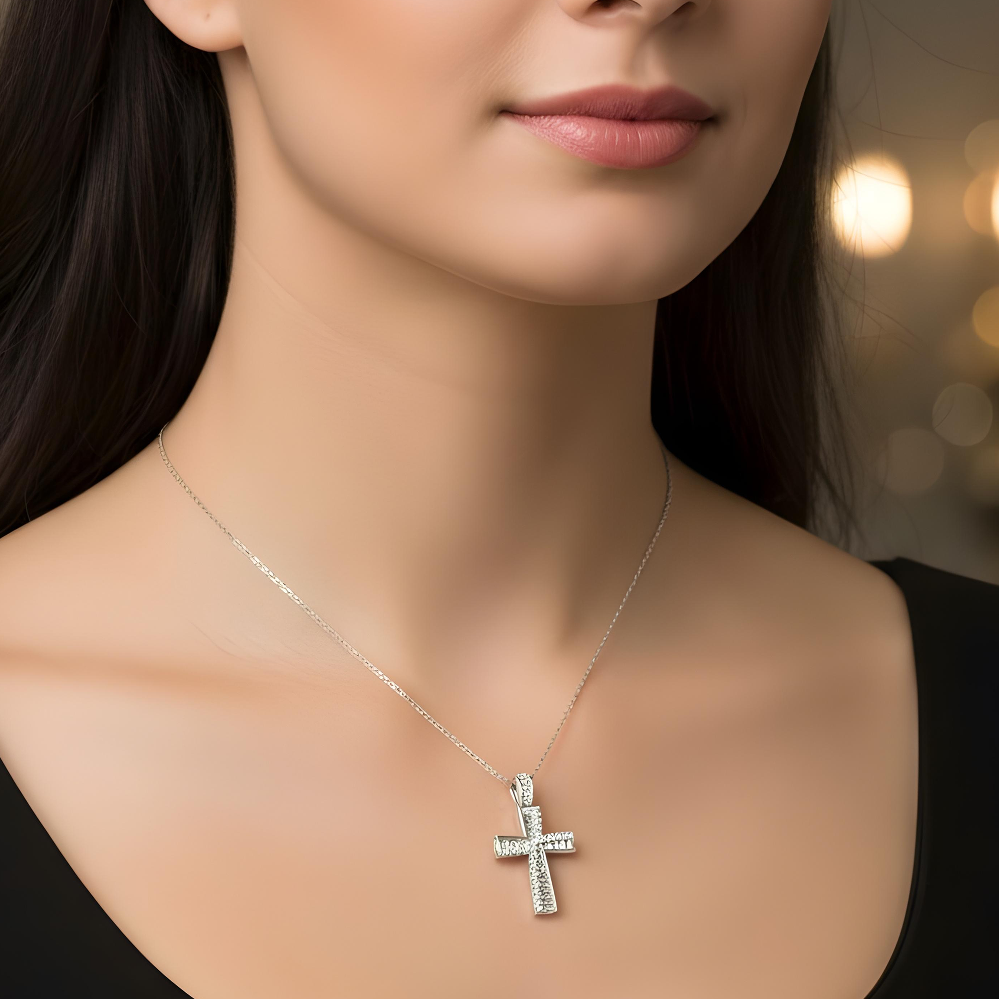 14K Rose Gold Baguette & Round Diamond Cross Pendant 1.14ct
