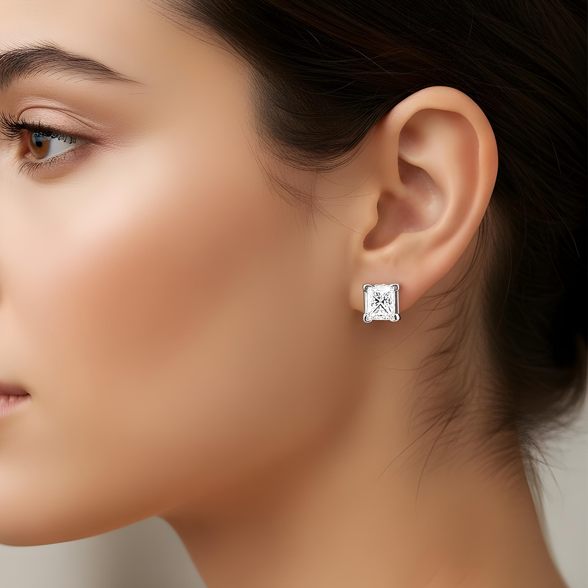 14K Yellow Gold Princess Cut Diamond Stud Earrings 1.48ctw