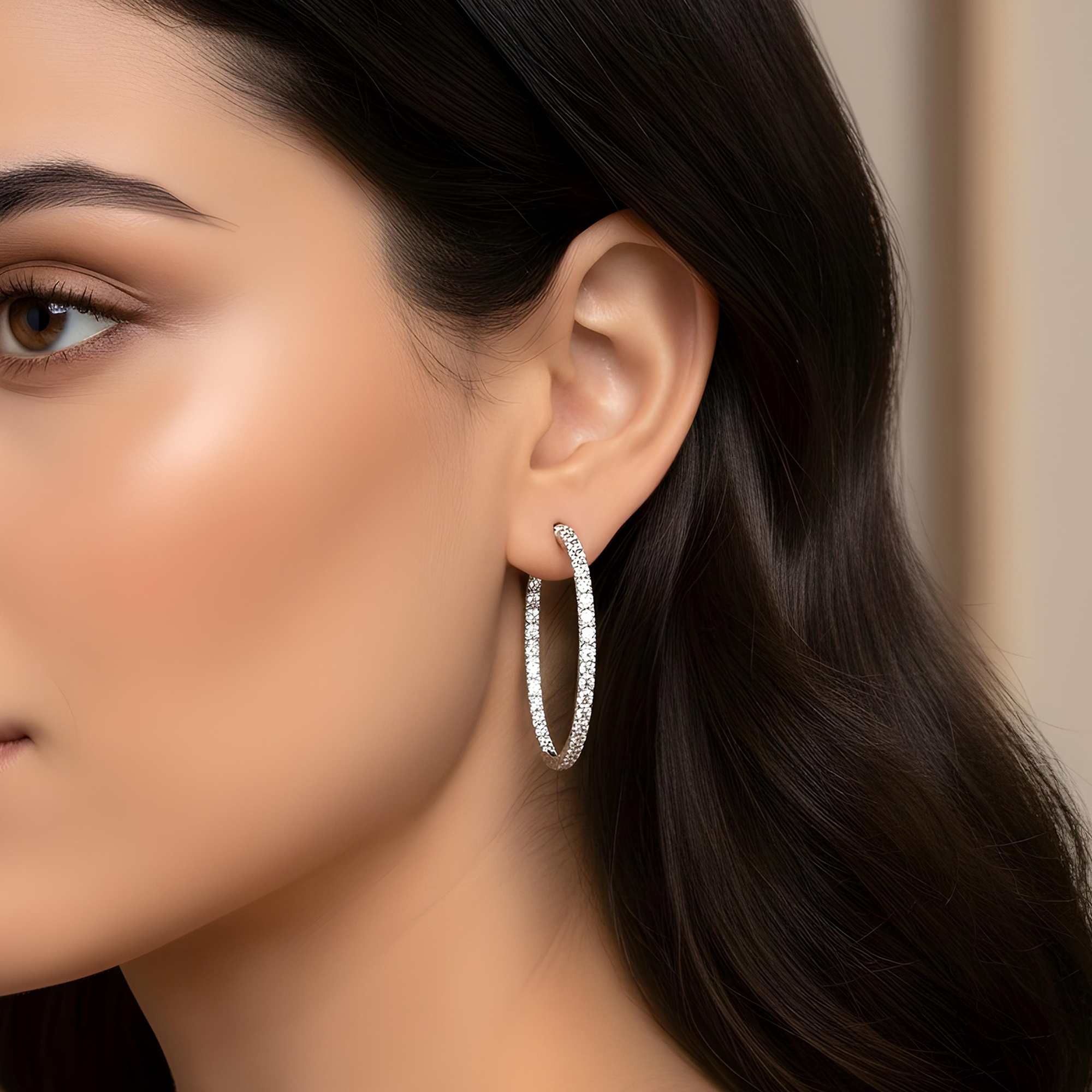 18K Yellow Gold Round Diamond Inside Out Hoops 2.10ctw