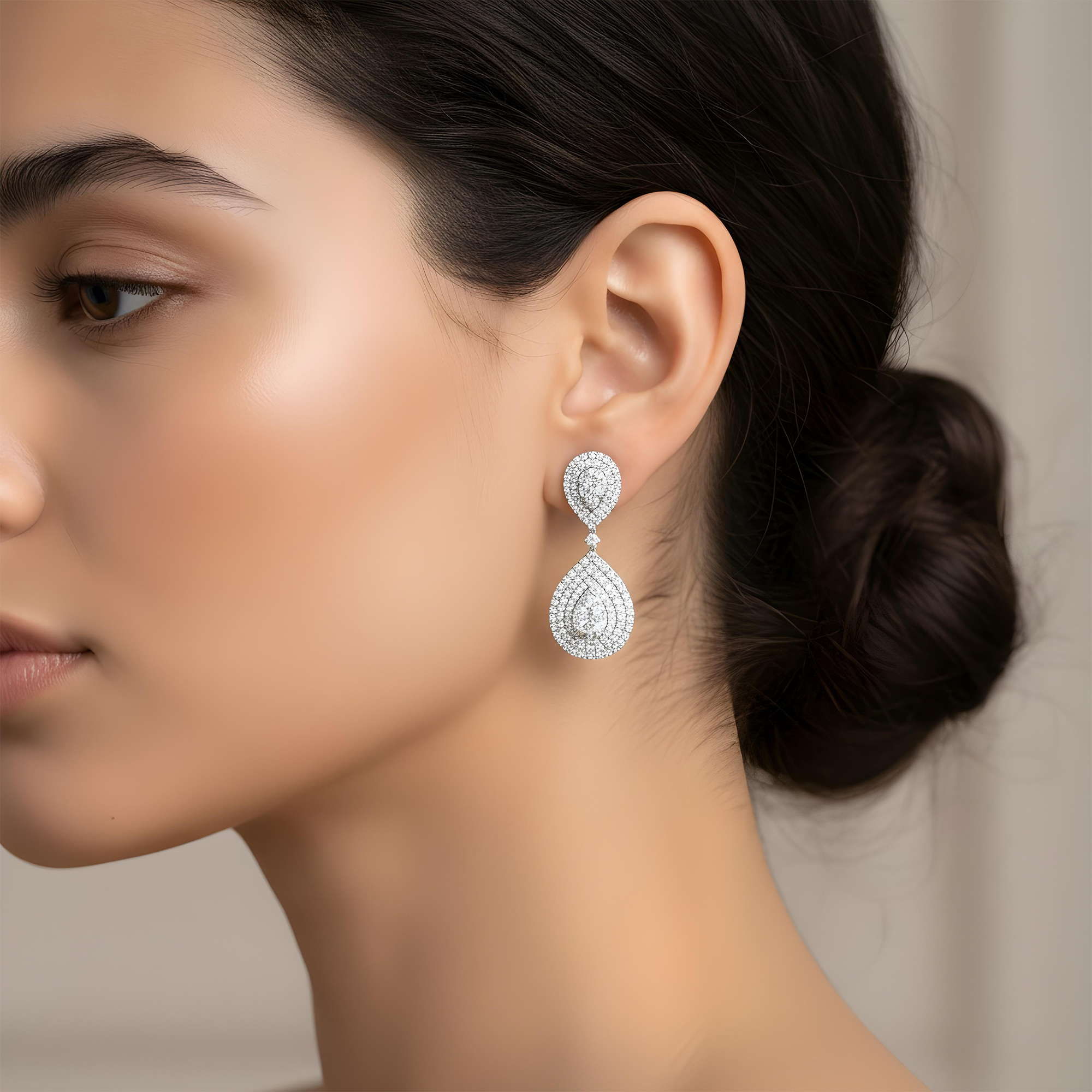 14K Yellow Gold Round Diamond Teardrop Earrings 6.29ctw