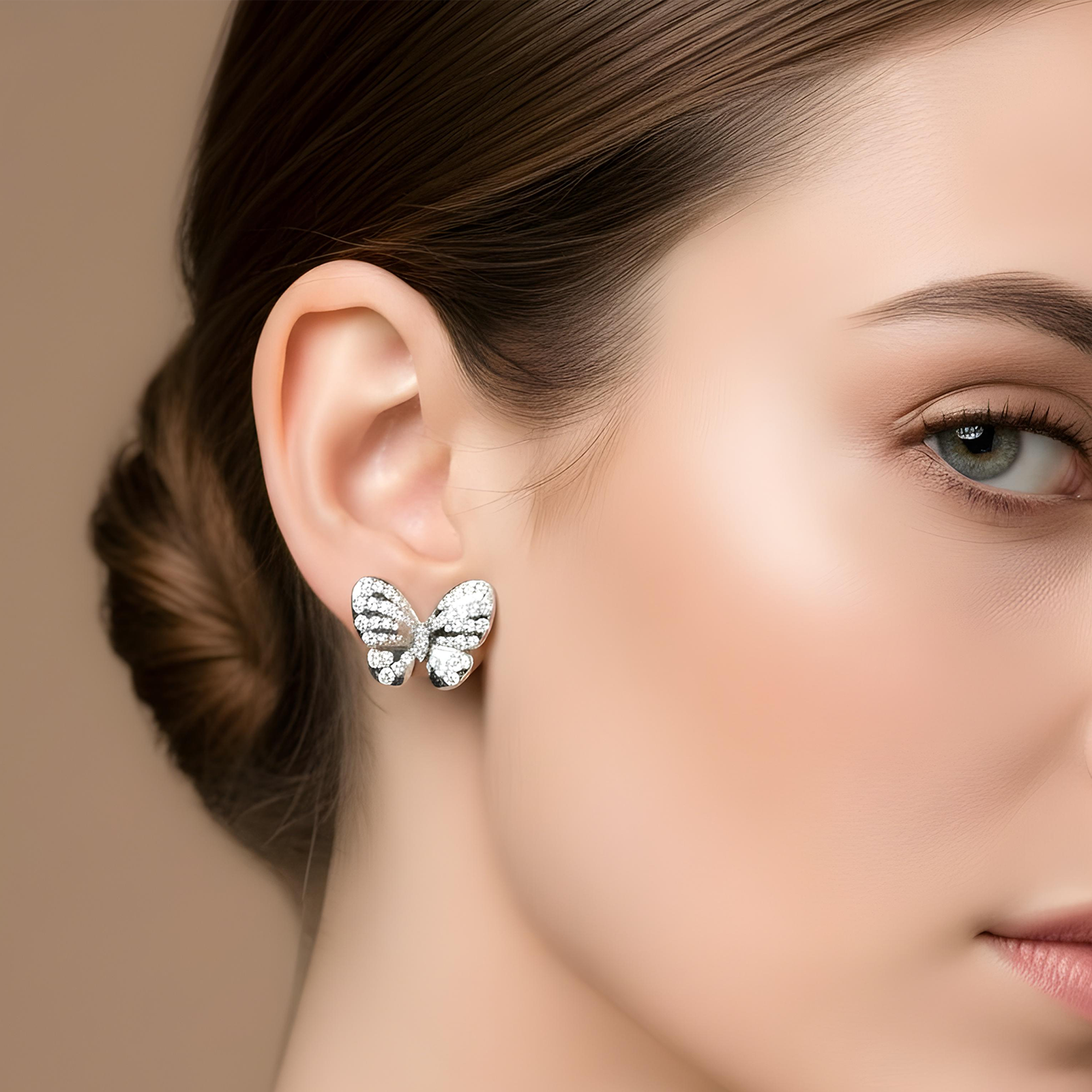 14K Yellow Gold Round Diamond Butterfly Stud Earrings 1.82ctw
