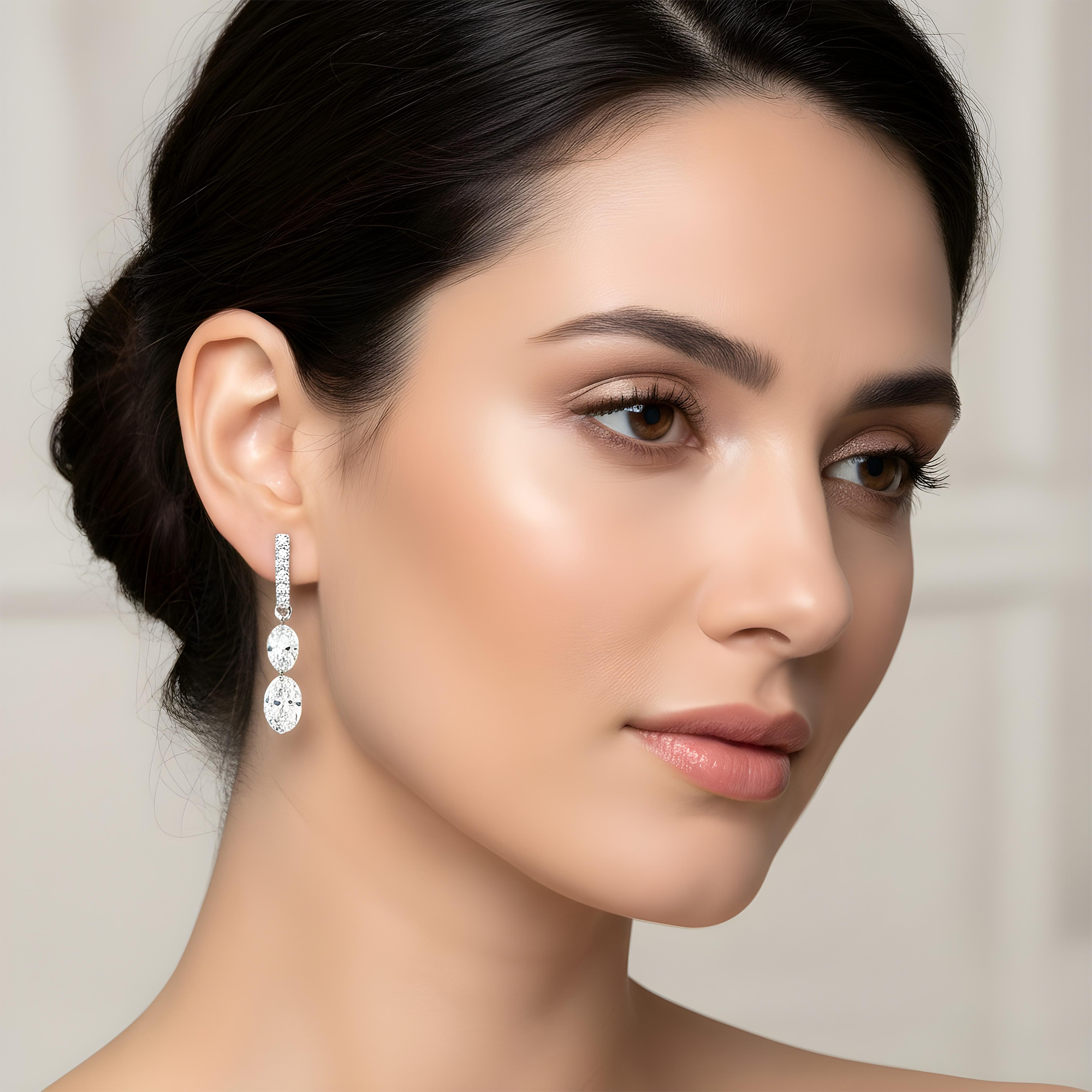 14K Yellow Gold Oval & Pear Cut Diamond Huggie Drop Earrings 2.67ctw
