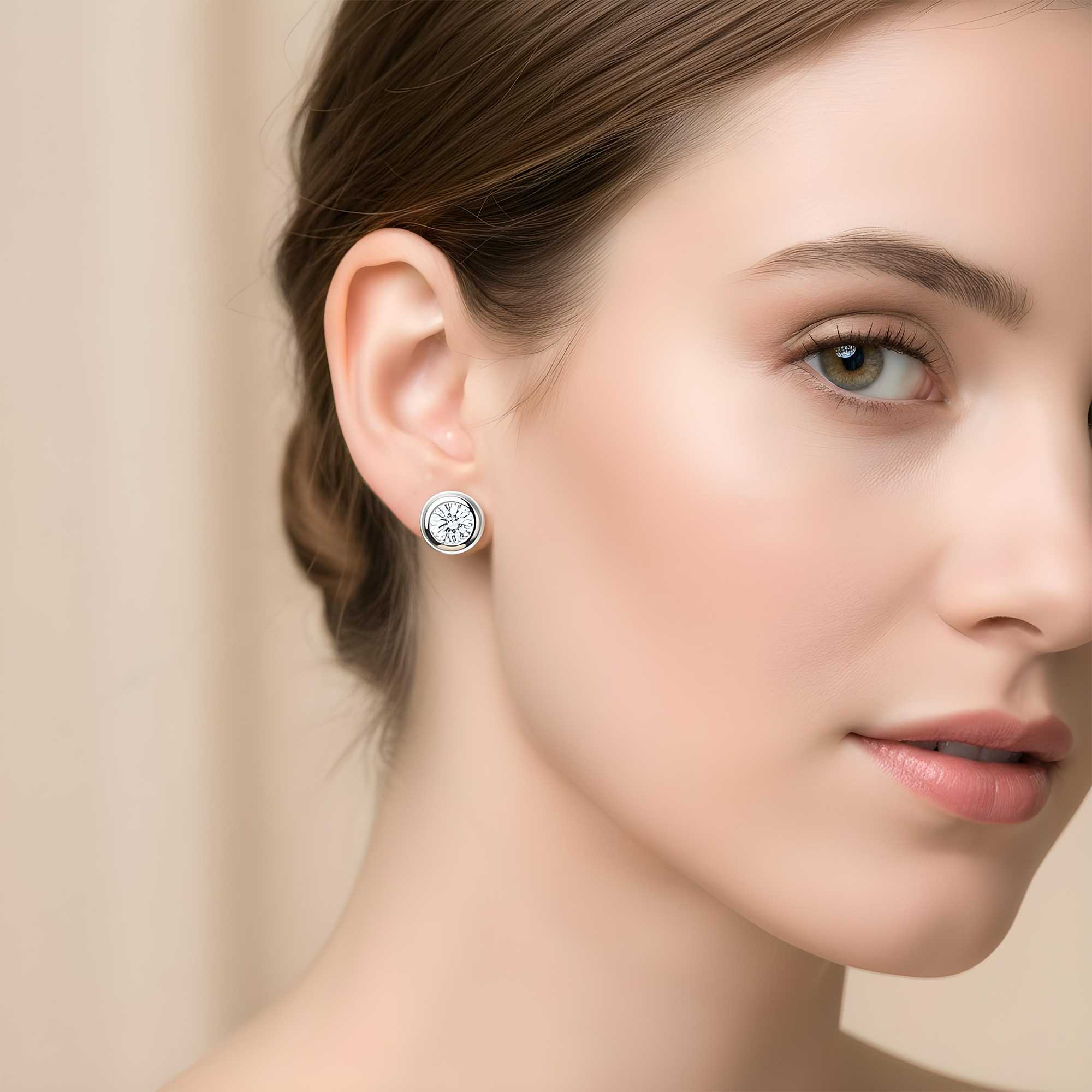 14K Yellow Gold Bezel Set Solitaire Round Diamond Stud Earrings 2.05ctw