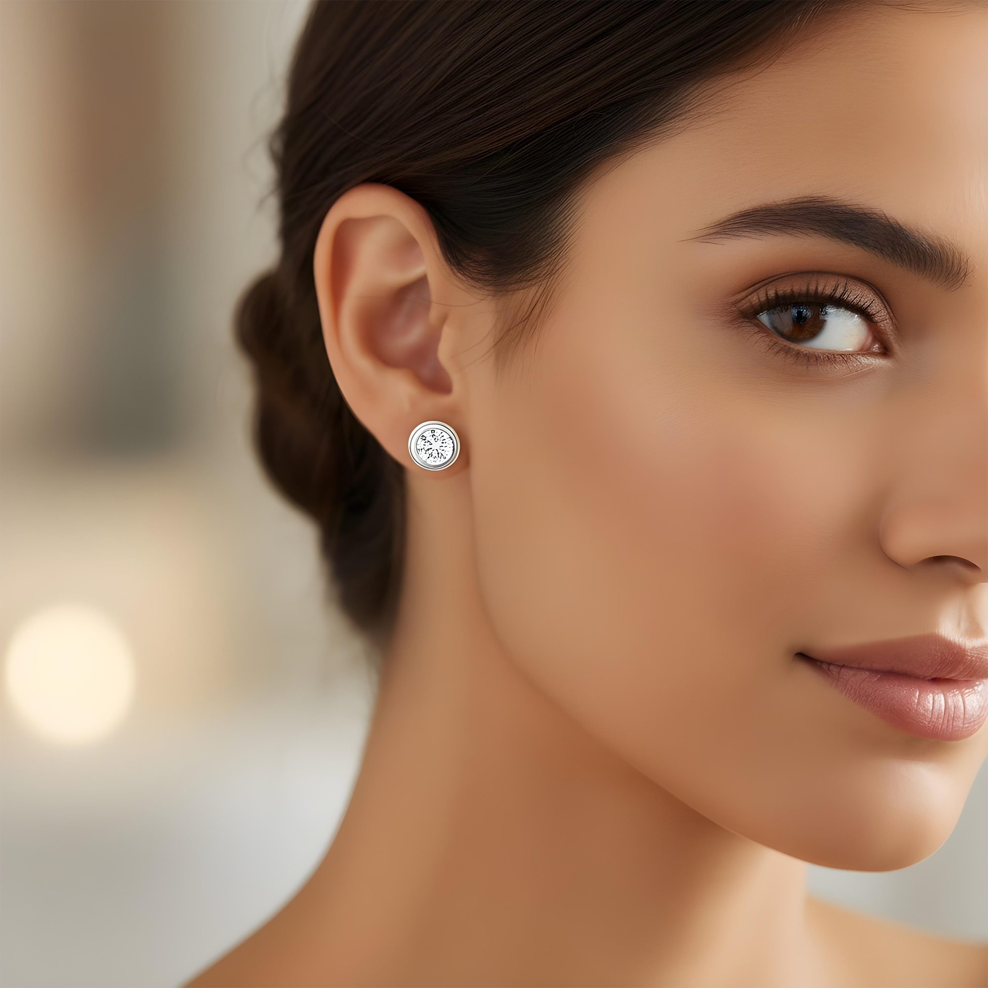 14K Yellow Gold Bezel Set Solitaire Round Diamond Stud Earrings 4.05ctw