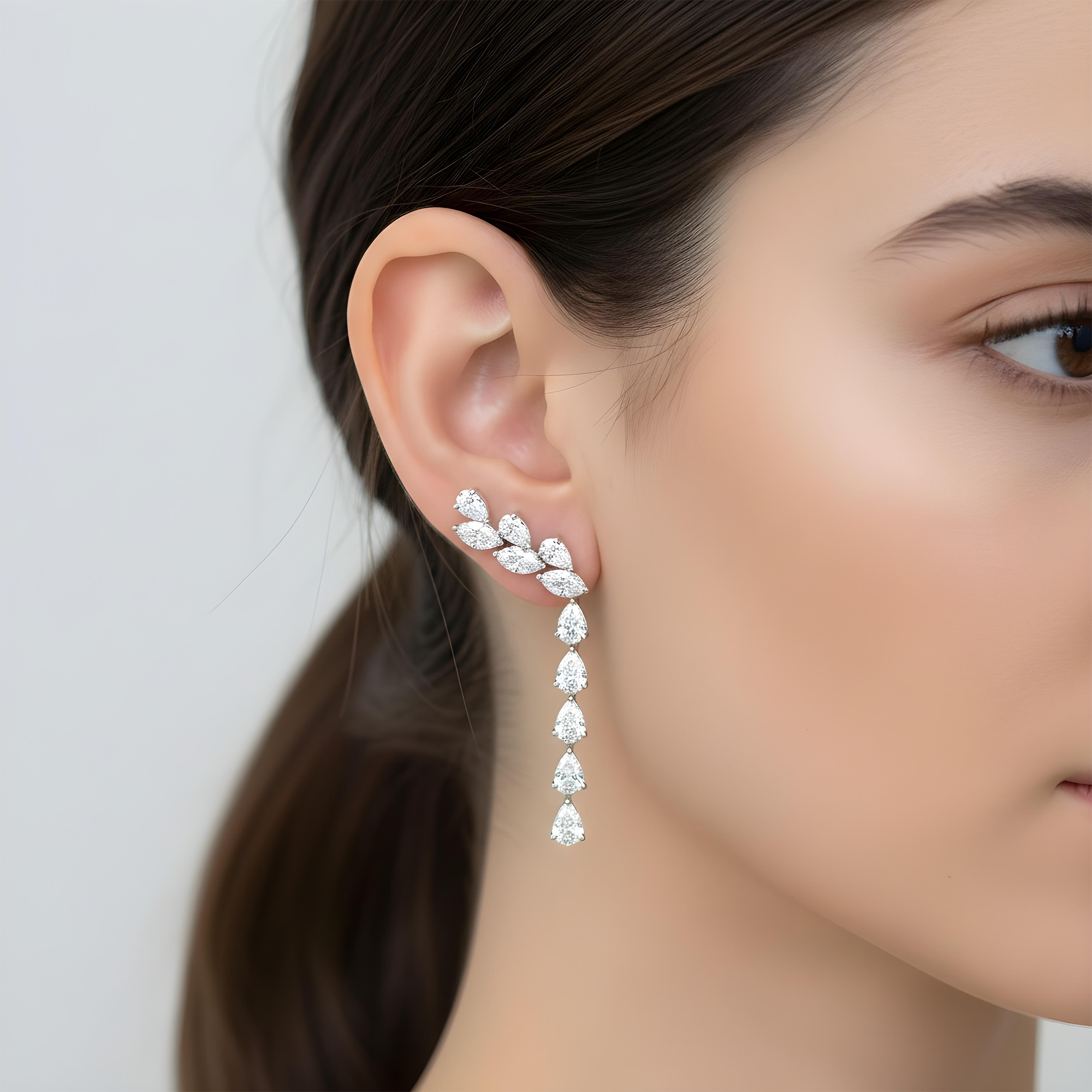 14K White Gold Marquise & Pear Diamond Drop Earrings 5.75ctw