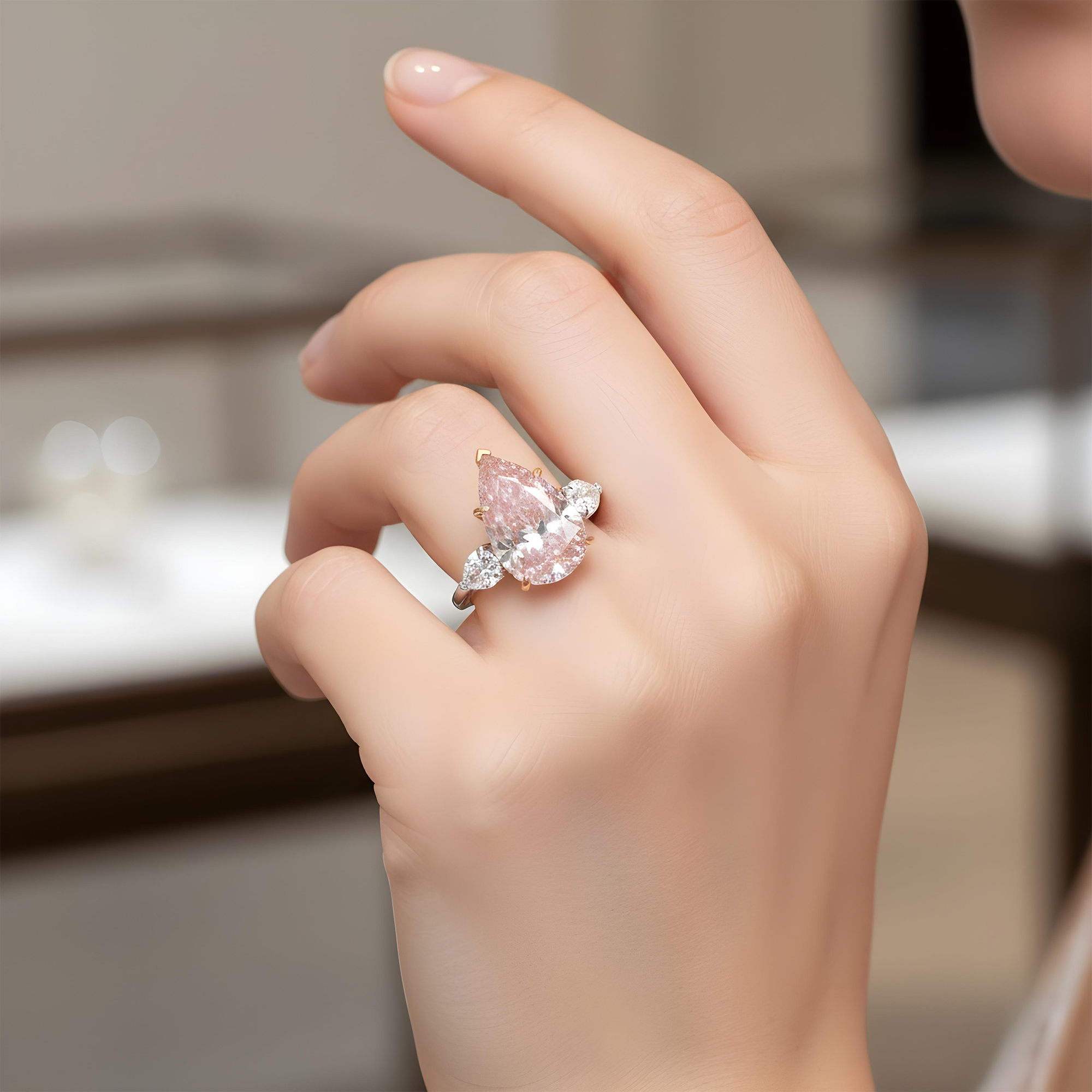GIA Platinum 8.88ct Pear Cut Fancy Intense Pink Triple Diamond Ring 10.04ctw