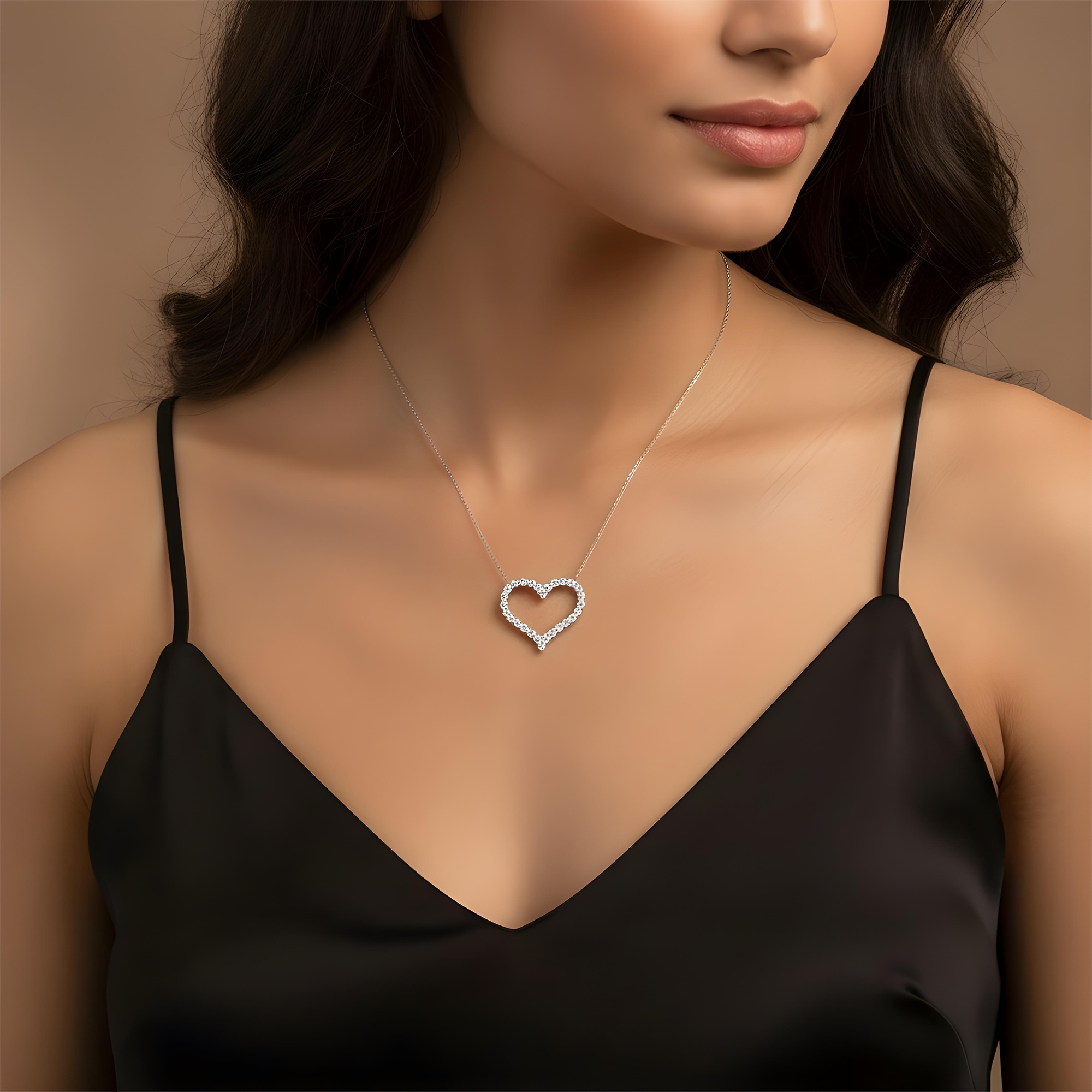 14K Yellow Gold Round Diamond Open Heart Necklace 5.82ct