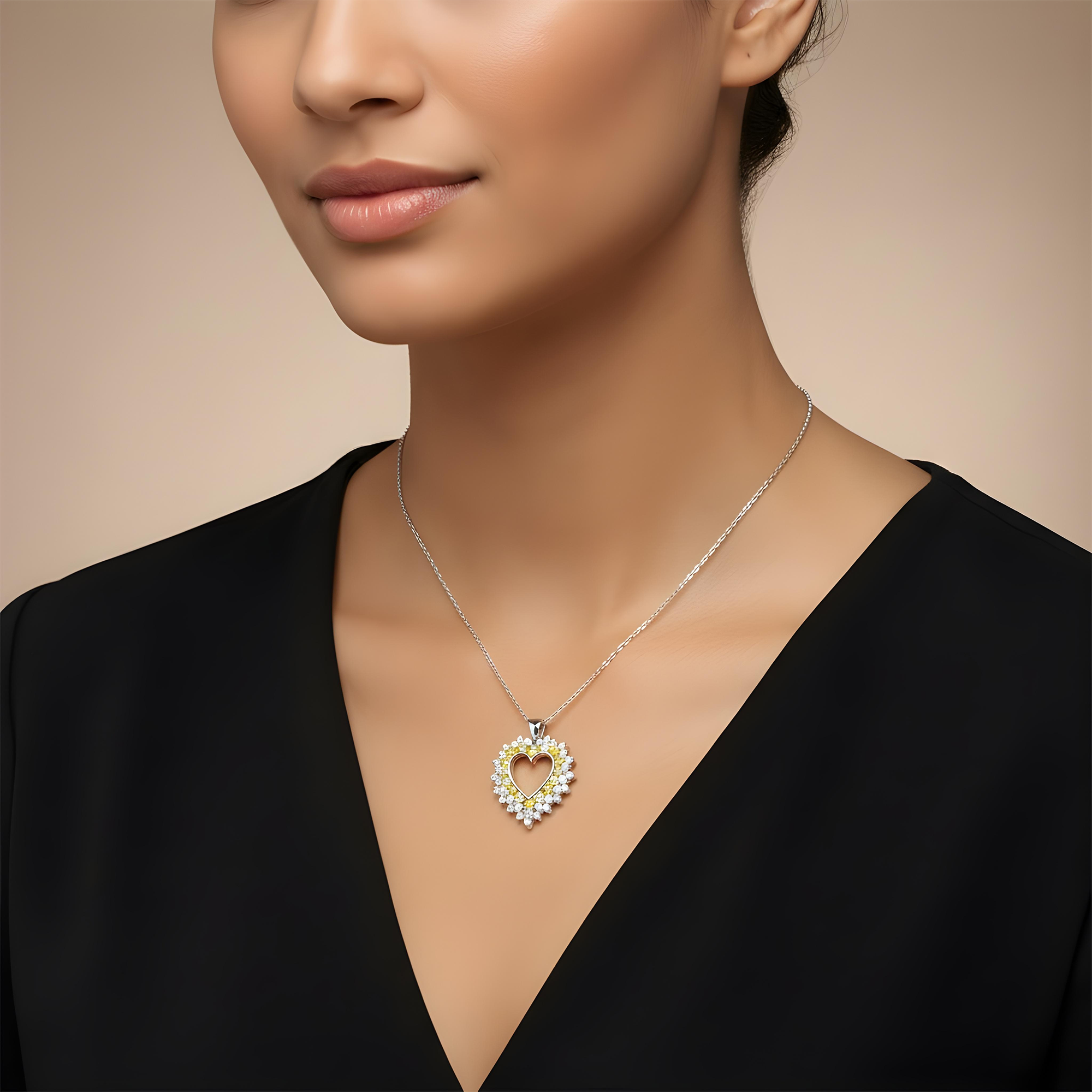 14K Yellow Gold Canary Yellow Diamond Open Heart Necklace 2.89ct